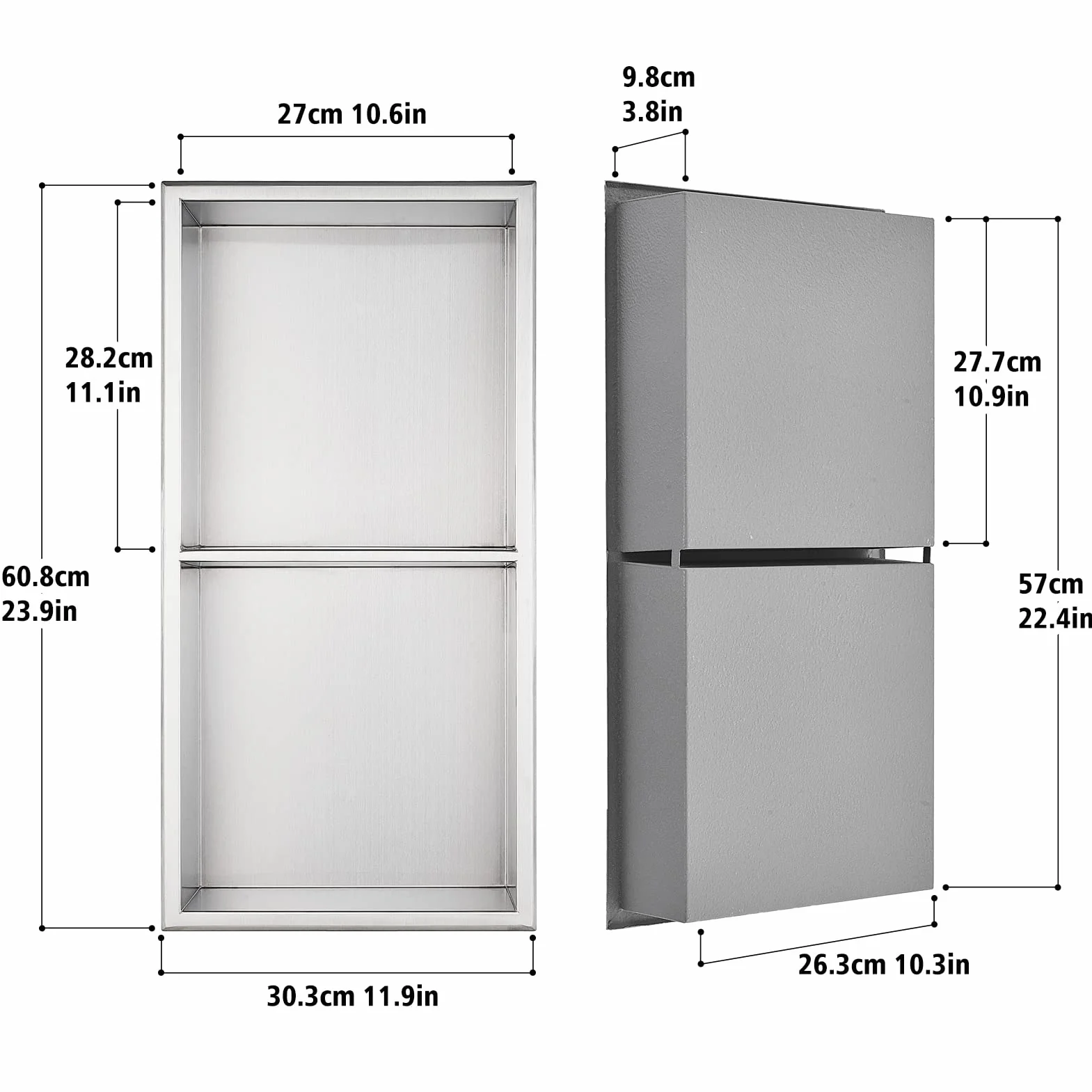 Nicchia Doccia Incasso Acciaio Inox 60x30x10cm Doppio Strato Argento