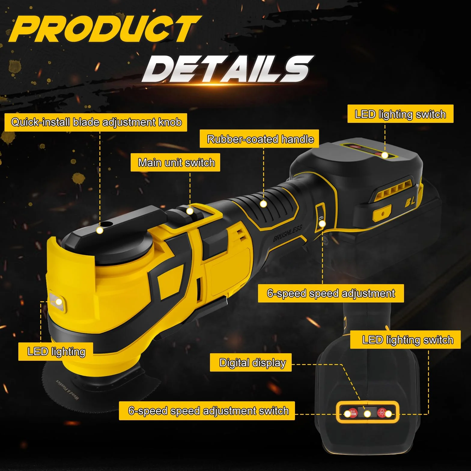 WingFly Multitool Oscillante Compatibile Dewalt 18V 20V 6 Velocità 10000-20000 OPM Senza Batteria