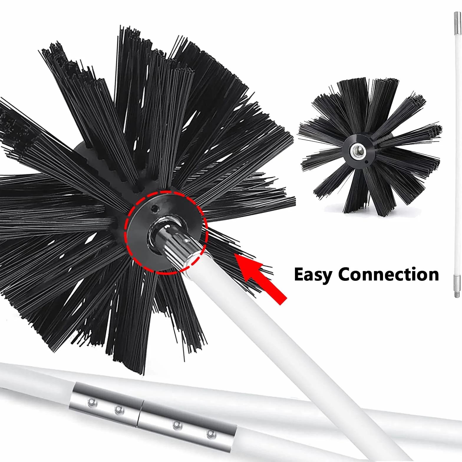 Spazzola Pulizia Camino 150mm con 12 Aste Flessibili 410mm e 2 Testine Kit per Canna Fumaria