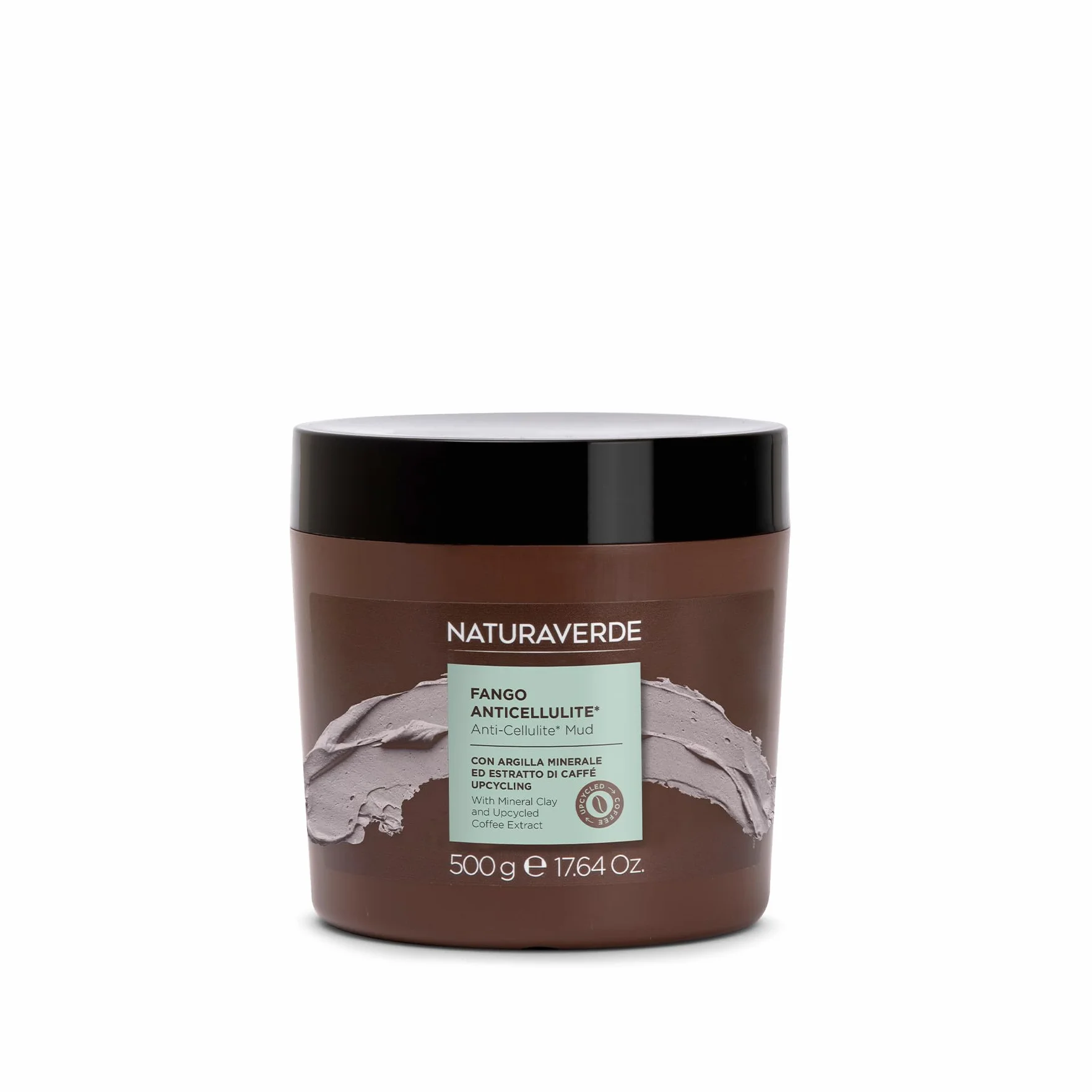 NATURAVERDE | Fango Anticellulite con Argilla Minerale ed Estratto di Caffè Upcycling, Drena Liquidi in Eccesso, Riattiva la Microcircolazione, 500g