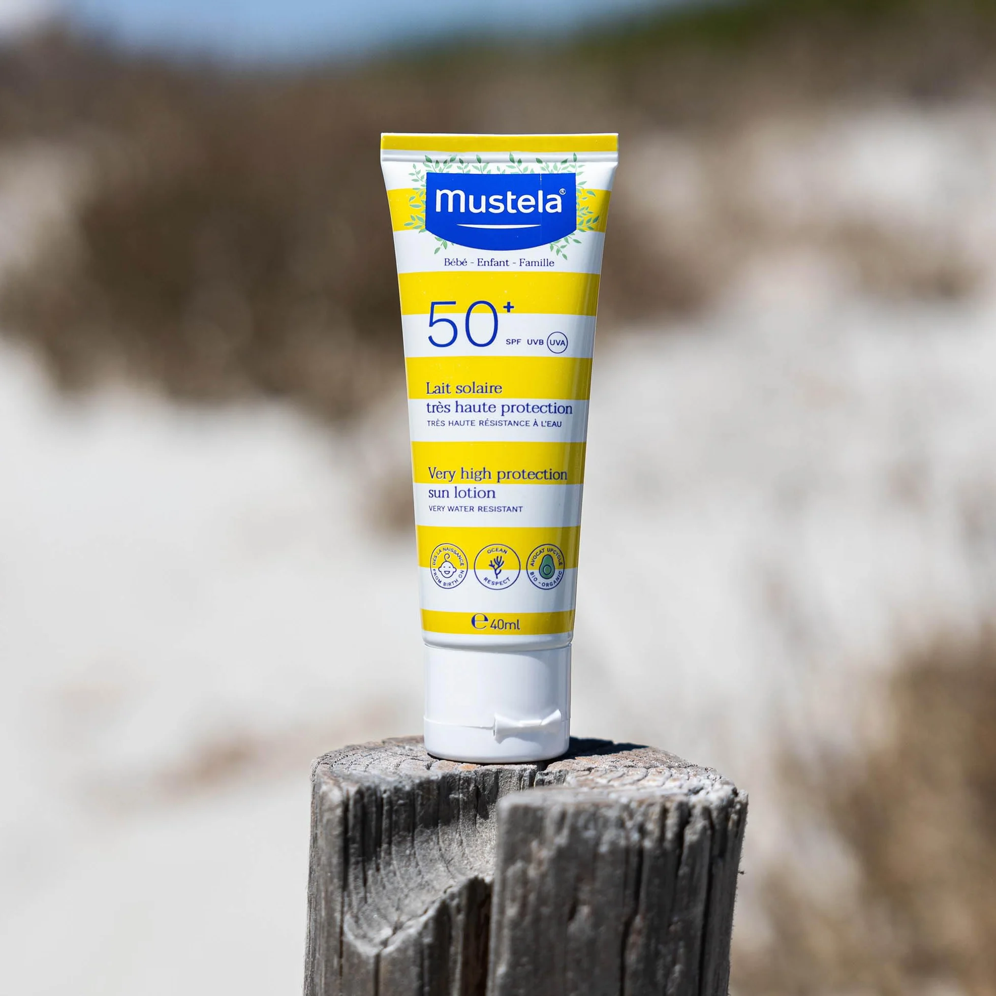 Mustela Latte Solare Spf 50, Viso, Corpo, Con Perseose di Avocado, Neonati, Bambini, Tutta la Famiglia, Adatto in Gravidanza - Protezione Molto Alta dai Raggi UVB e UVA (40ml)