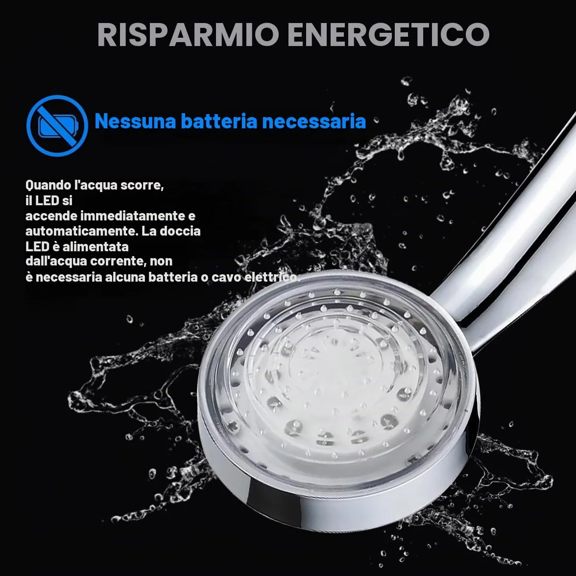 LED Soffione Doccia Luminoso 7 Colori Cromo Universale