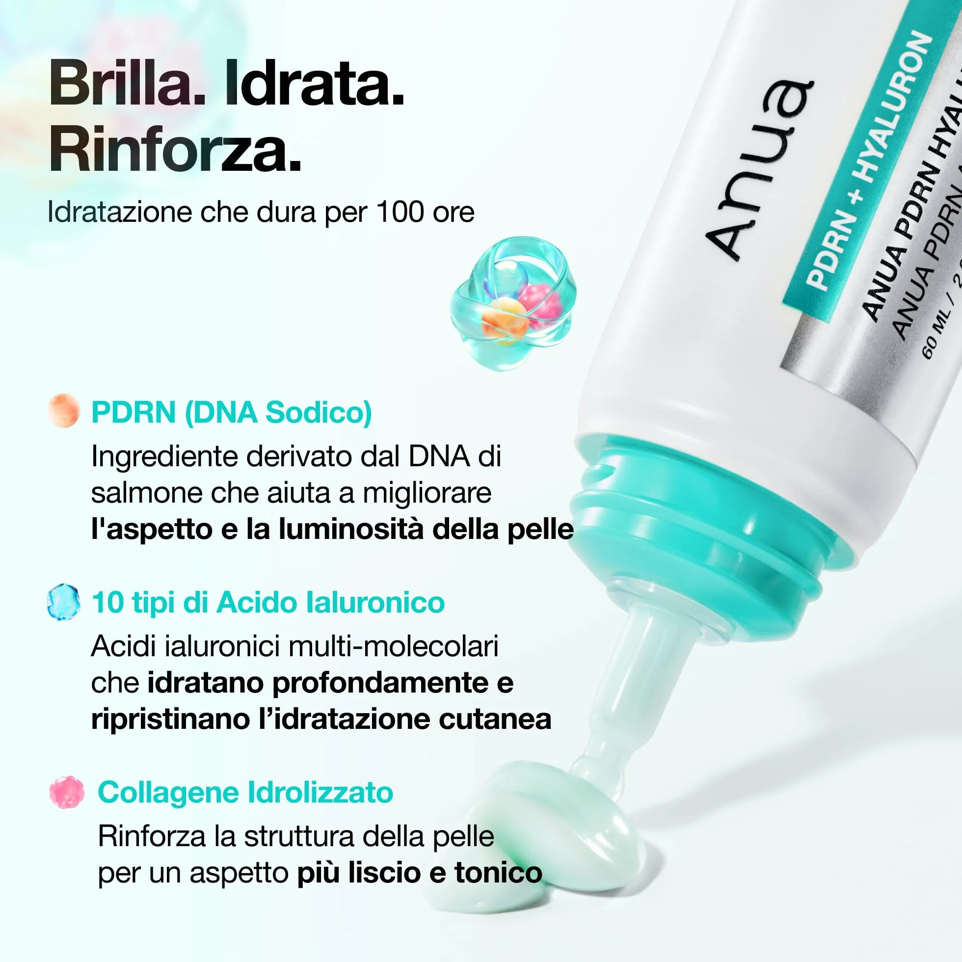 Anua PDRN Hyaluronic Acid 100 Moisturizing Cream – Crema Viso Idratante Leggera con Acido Ialuronico, Collagene e PDRN, Effetto Glow, Idratazione Fino a 100 Ore, Skincare Coreana (60 ml)