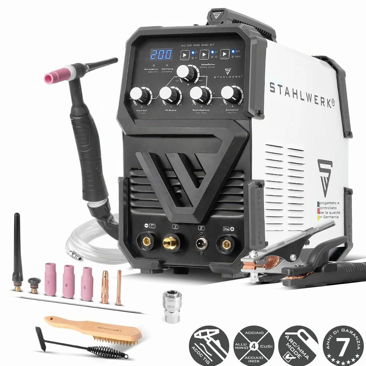 STAHLWERK Saldatrice 2-in-1 AC/DC TIG 200 ST TIG MMA 200 A HF Hotstart Anti-Stick IGBT