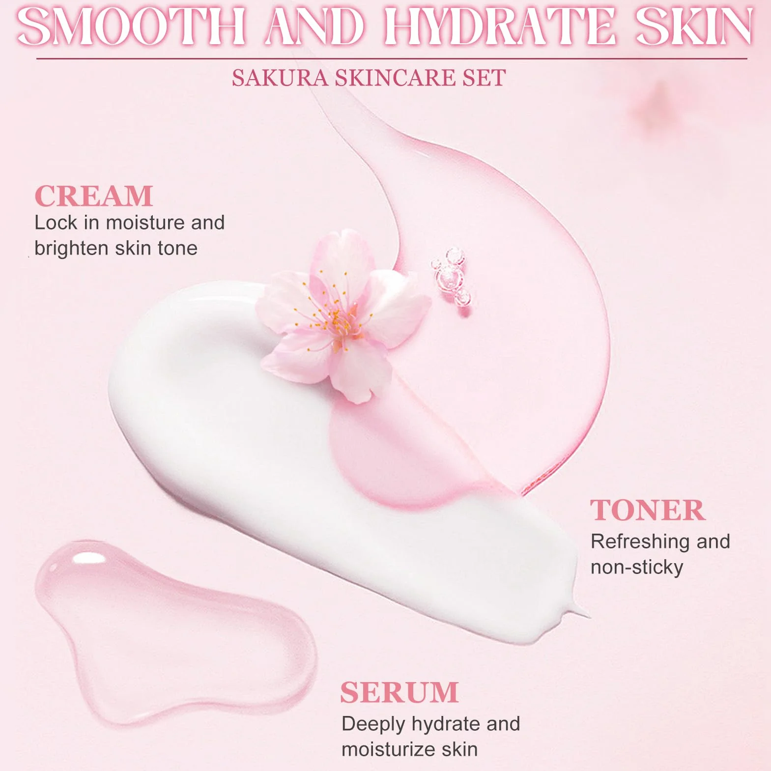Kit per la Cura della Pelle Sakura 11 Pezzi, include Detergente, Tonico, Crema Viso, Siero e Crema per Gli Occhi, Set Skincare Viso Completo per Ragazze e Donne