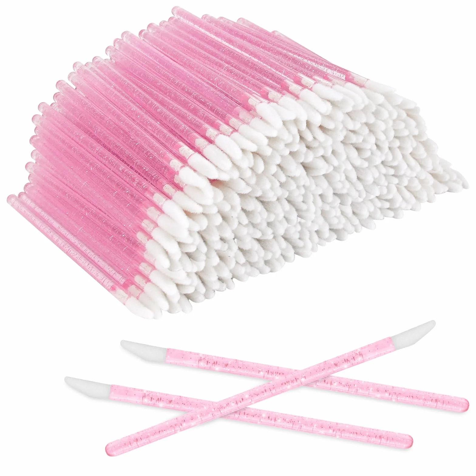 300 pennelli monouso per labbra, micro applicatore, pennelli per rossetto, colore nero, rossetto (rosa)
