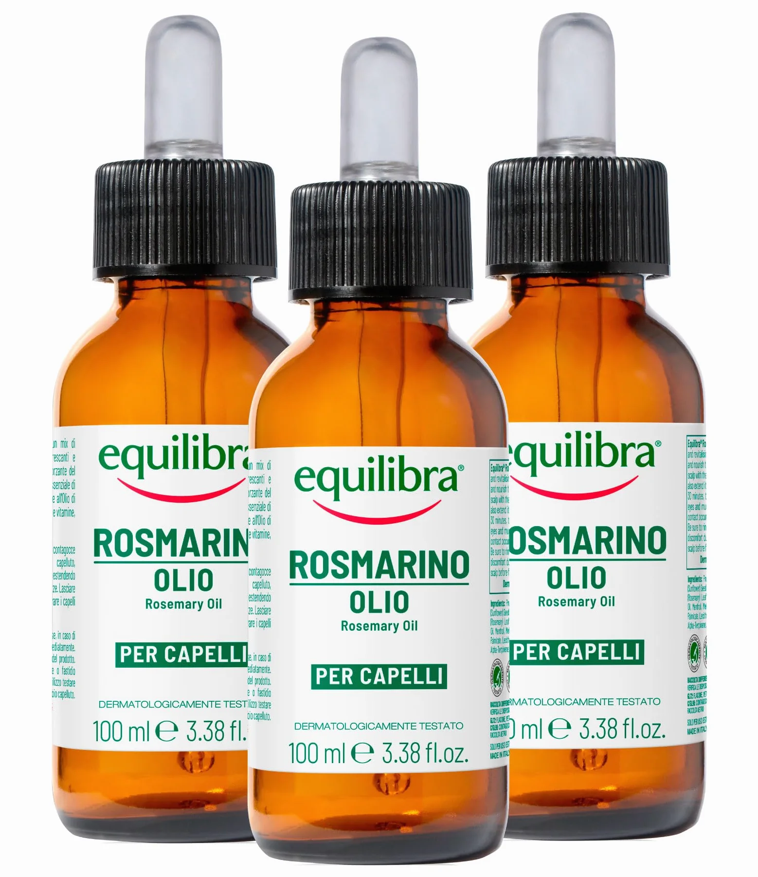 Equilibra Rosmarino Olio Essenziale per Capelli Ingredienti 100% Naturali Stimola la Crescita Nutre Rivitalizza Rinforza il Cuoio Capelluto - 3 Flaconi da 100ml