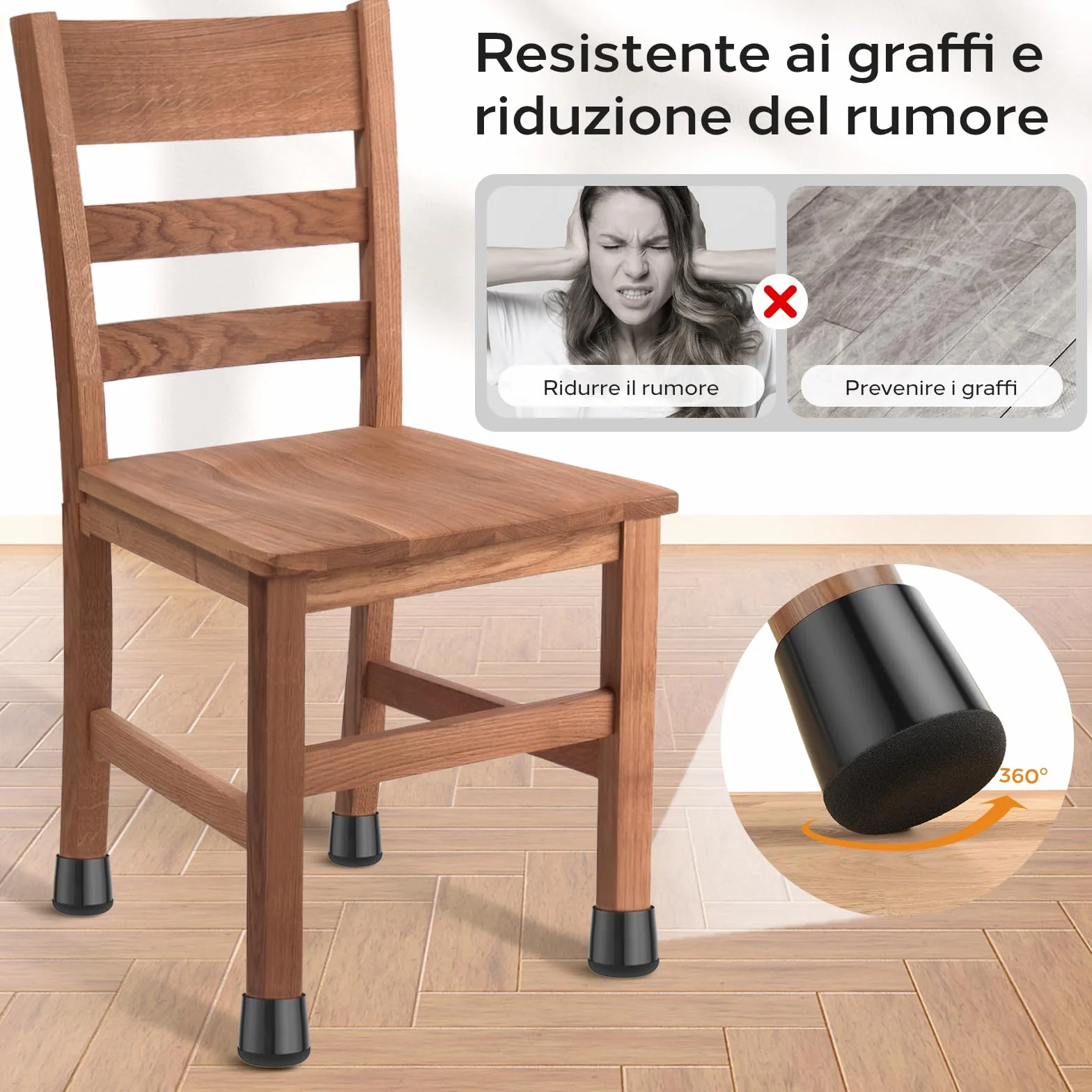Gommini per Sedie 24 Pezzi, Tappi Sedie Silicone, Proteggi Gambe per Mobili, Nero XS (15-20mm)