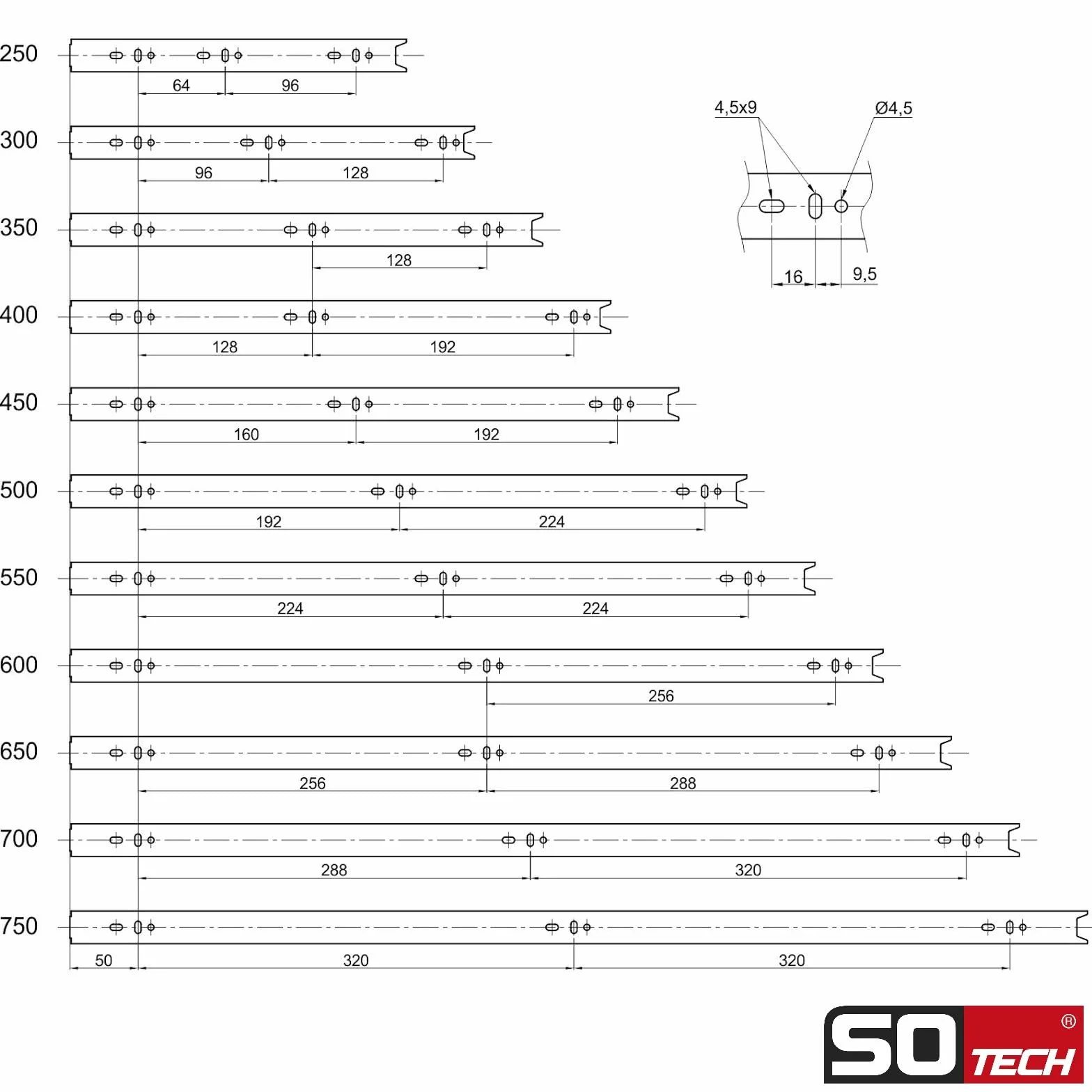 SO-TECH Guide a Estrazione Totale 350 mm Telescopiche Argento a Sfera 8 pezzi