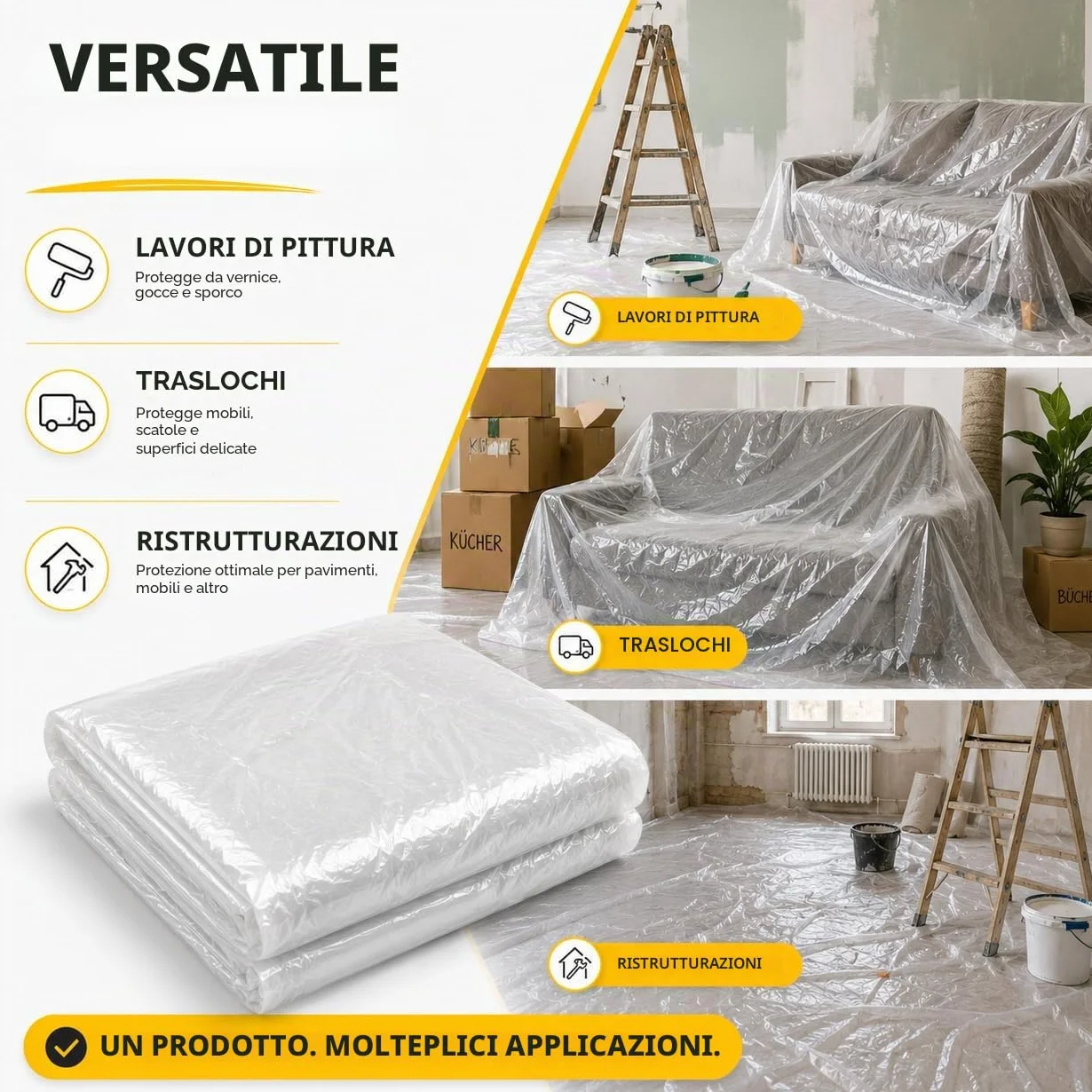 Telo Protettivo Extra Resistente Trasparente 6x4x5m 160m² Pittura Ristrutturazioni Traslochi Made in Europe