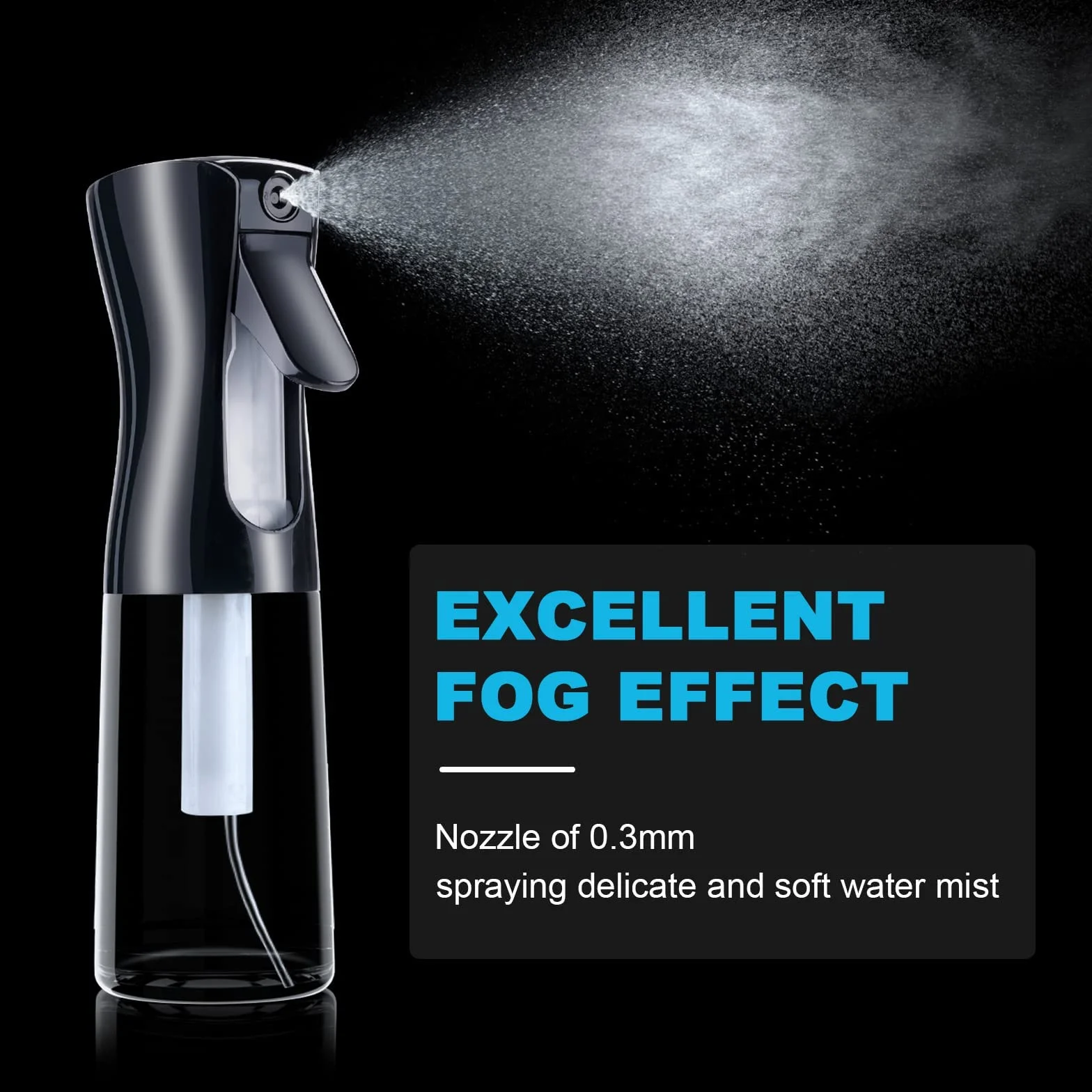 URAQT Bottigliette Spray, 200ML Spruzzino Nebulizzatore, Flacone Spray per Acqua Continua Vuoto Flacone Spray per Capelli per Acconciature, Piante, Animali Domestici, Pulizia (Copertina Nero)