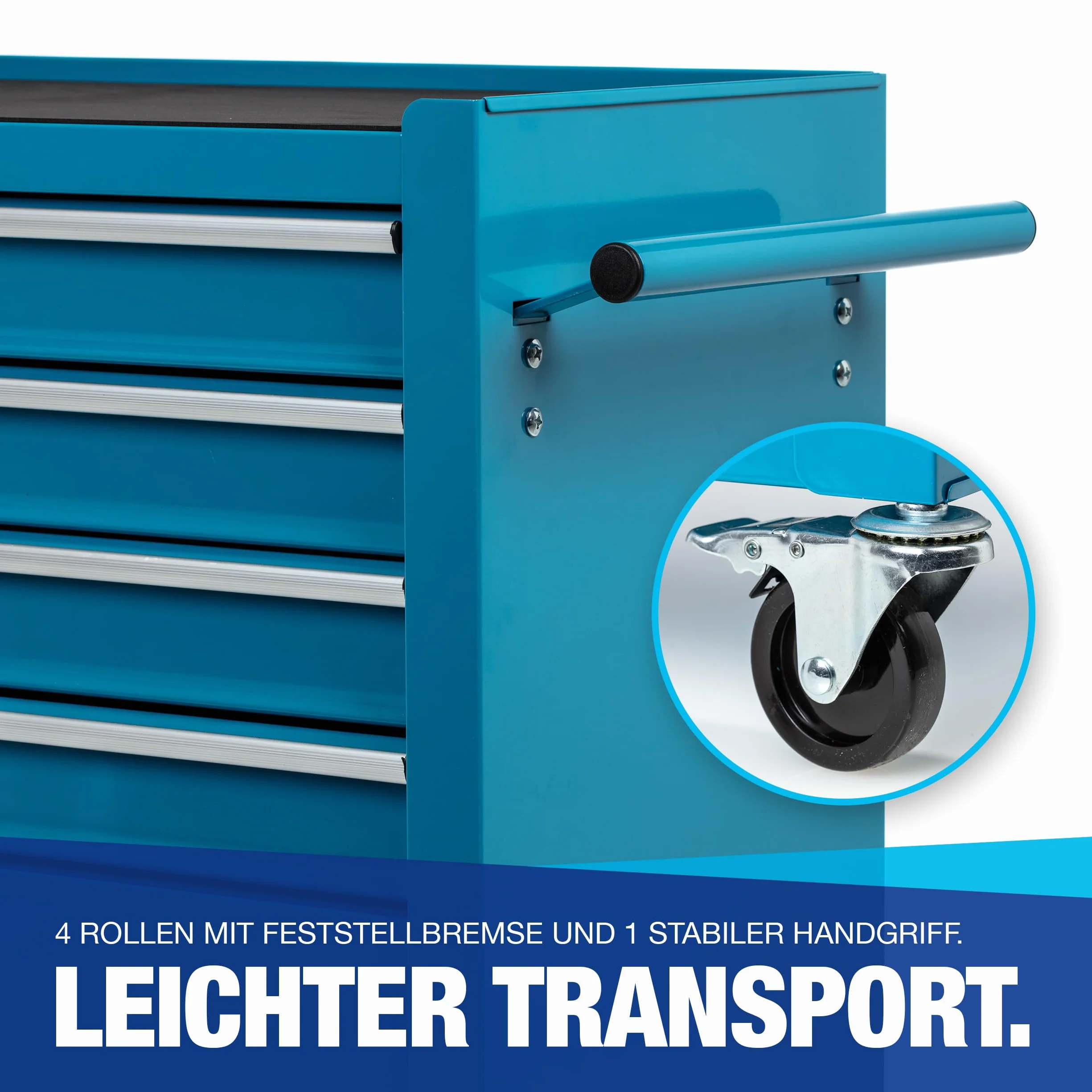 Carrello portautensili 4 cassetti con cuscinetti a sfera blocco sicurezza 2 ruote freno