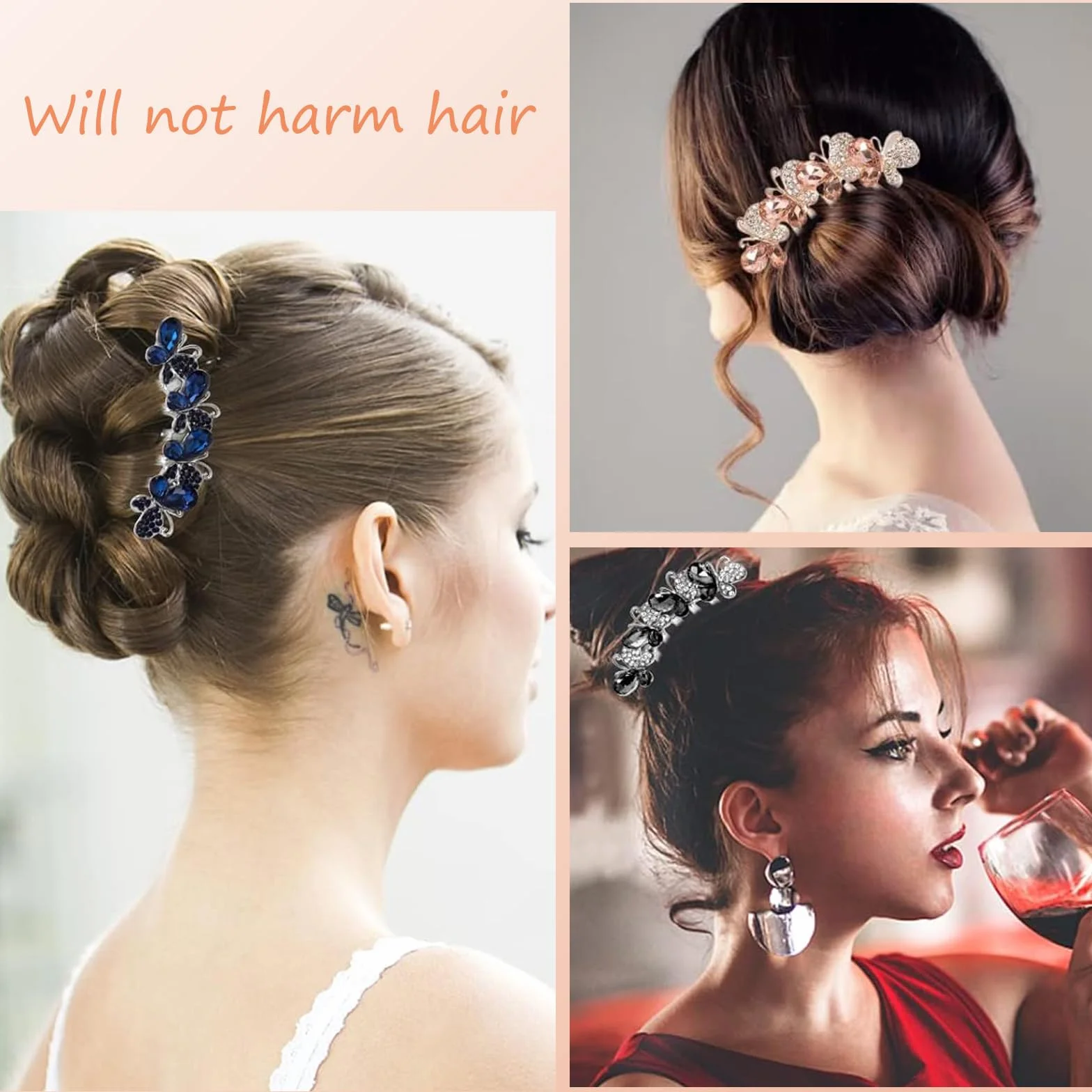 3 Pezzi Strass Pettine Cristallo - Farfalle e Fiori per Capelli da Sposa - Accessorio con Strass per Donne e Ragazze