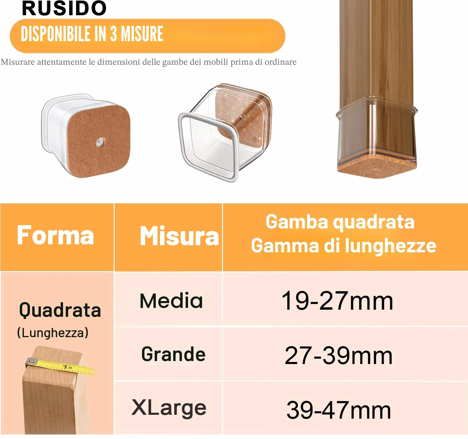 Gommini per Sedie Quadrati in Silicone 20 Pezzi Protezioni Antigraffio per Pavimenti 27-39 mm