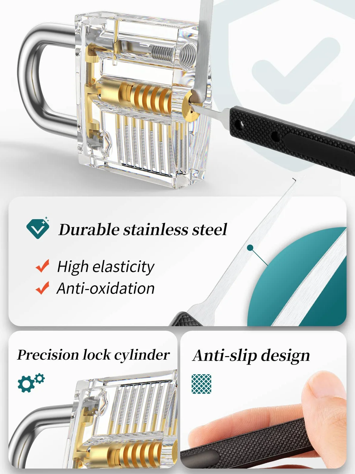 FAHEFANA Set Grimaldelli da 36 Pezzi per Fabbro, Lucchetti Trasparenti, Lockpicking Set con E-Guide