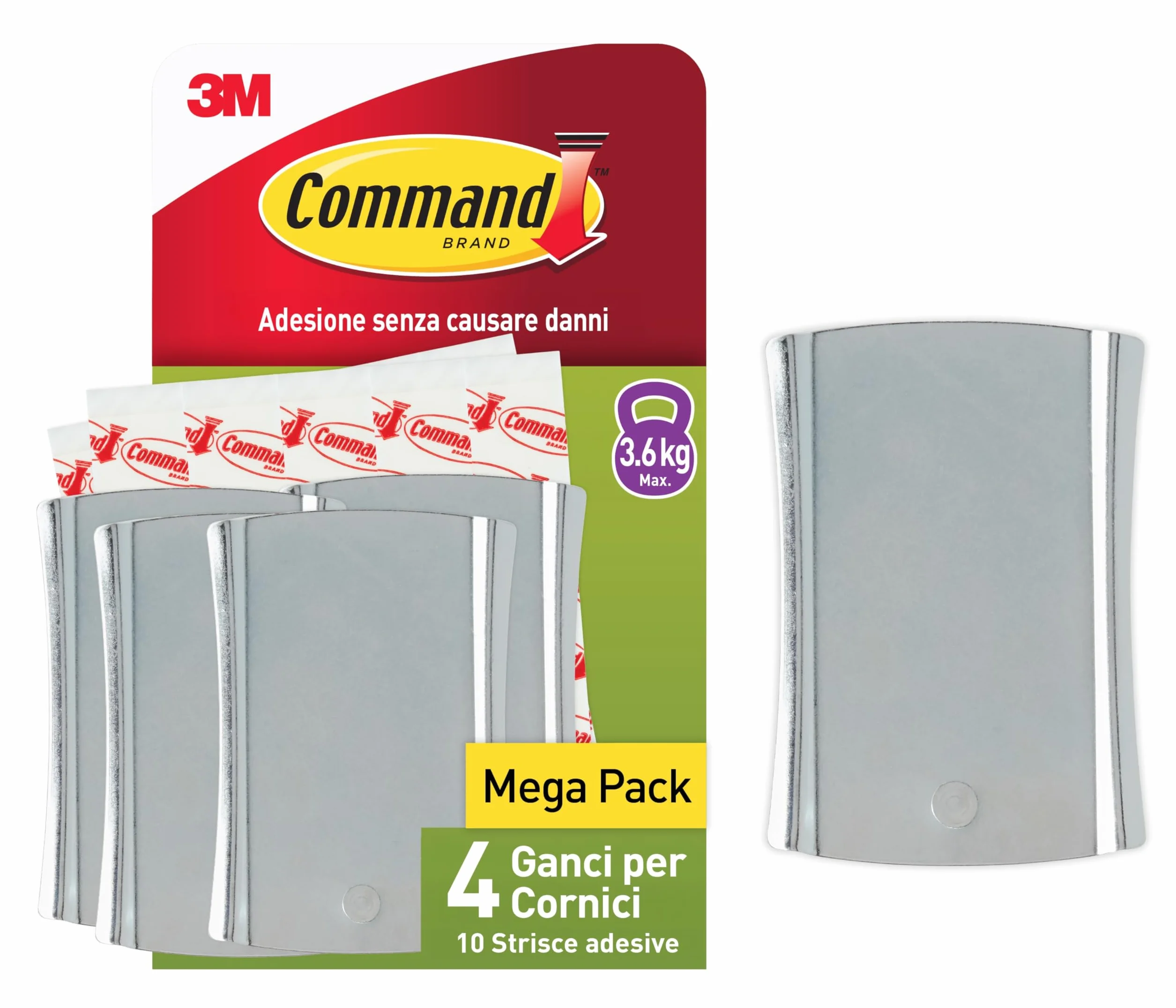Command Chiodo Adesivo Universale XL per Cornici - 4 Ganci e 10 Strisce Adesive - Fino a 3,6 kg