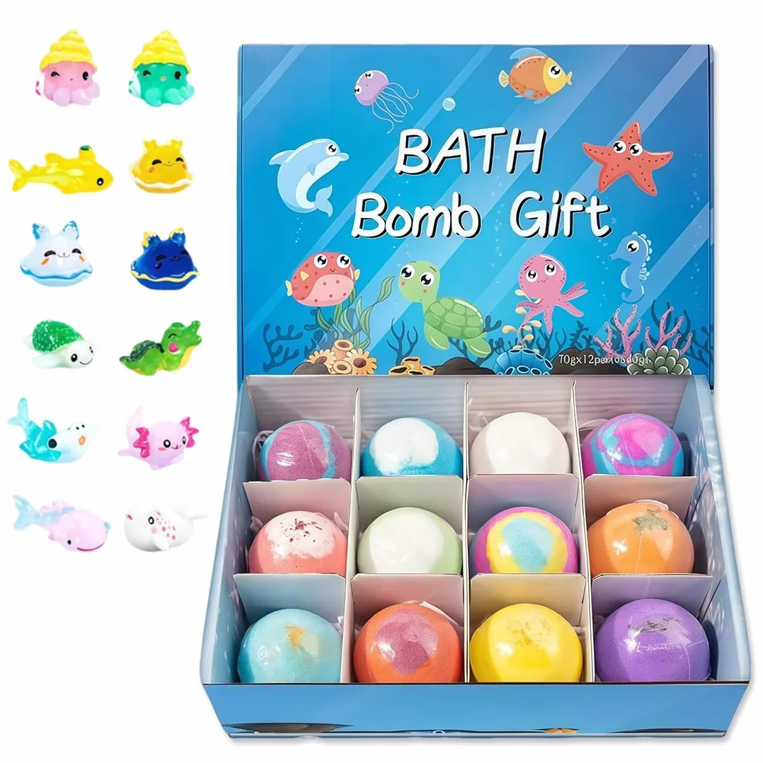 12 Pezzi Bombe da Bagno Bambini Dino a Sorpresa, Giocattoli da Bagno per Bambini, Regali di Natale e Compleanno, Regalo con Baff Bomb