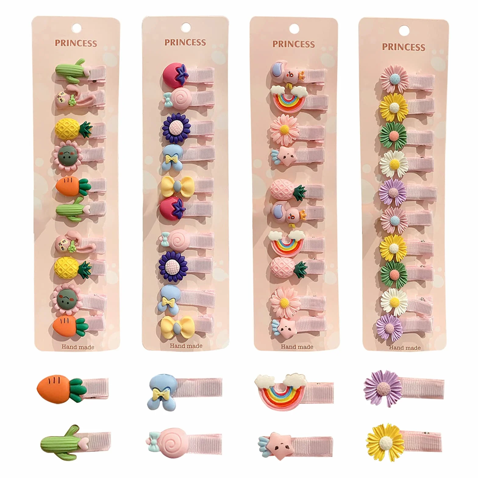 Accessori Capelli Bambina, 40 Pezzi Fiori, Frutta, Fiocchi e Arcobaleni, Nessun Danno, Mollette, Bella Vivida Fermagli