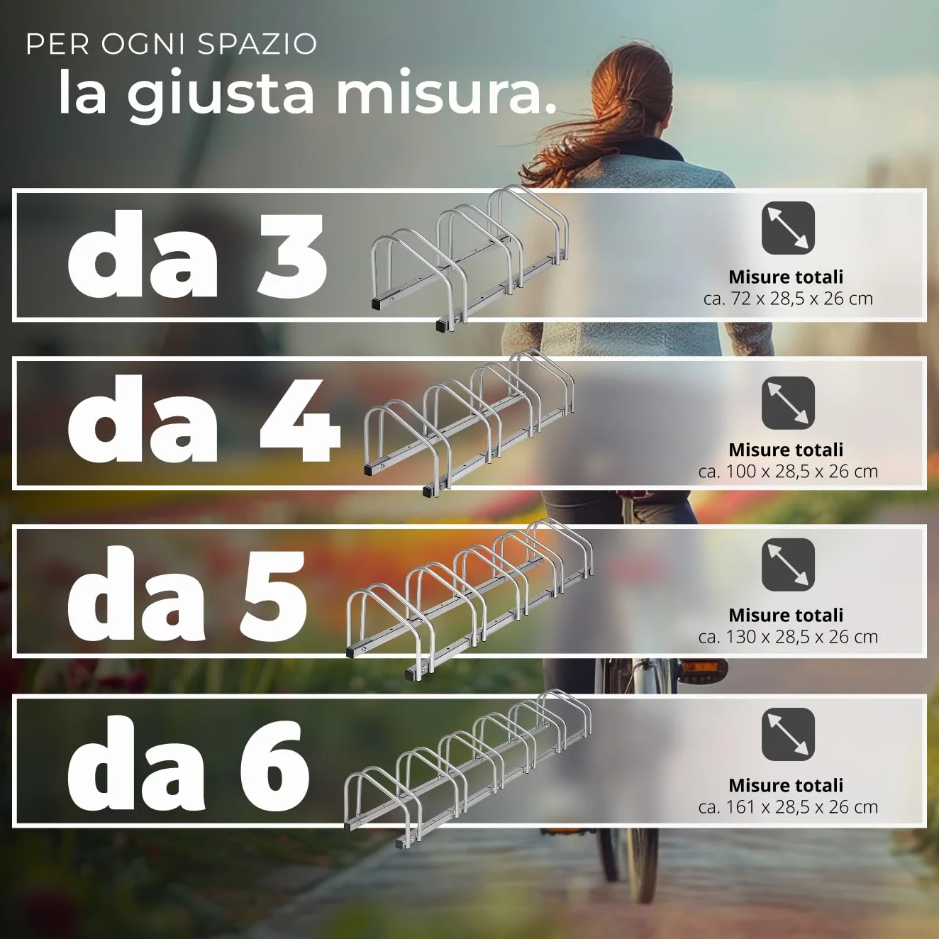 Rastrelliera Biciclette Acciaio 6 Posti Portabici Modulabile Argento