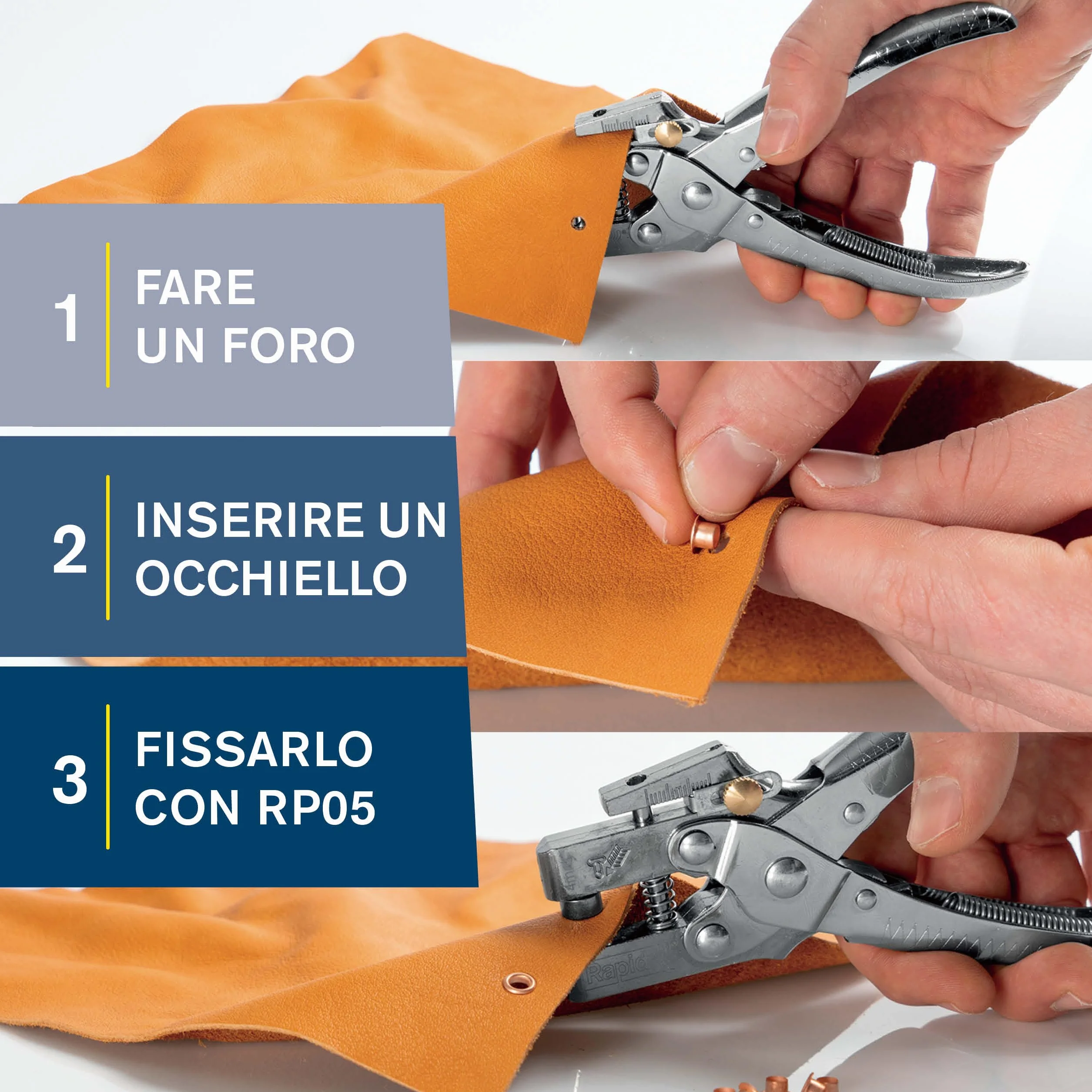 Rapid RP05 Pinza per Occhielli con Perforatore Integrato e 105 Occhielli da 4 mm
