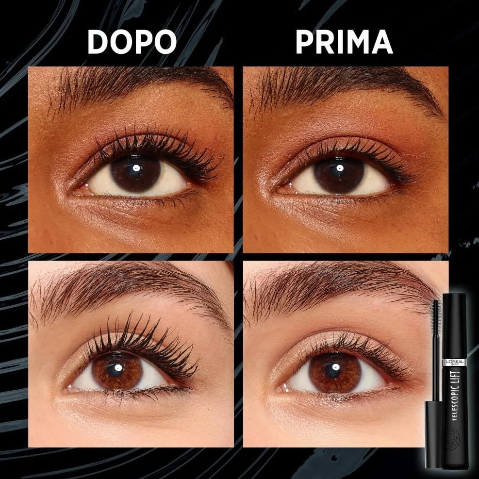L'Oréal Paris Mascara Telescopic Lift, 5mm di Lunghezza per le tue Ciglia, Volumizza, Solleva, Waterproof, Lunga Tenuta 36h