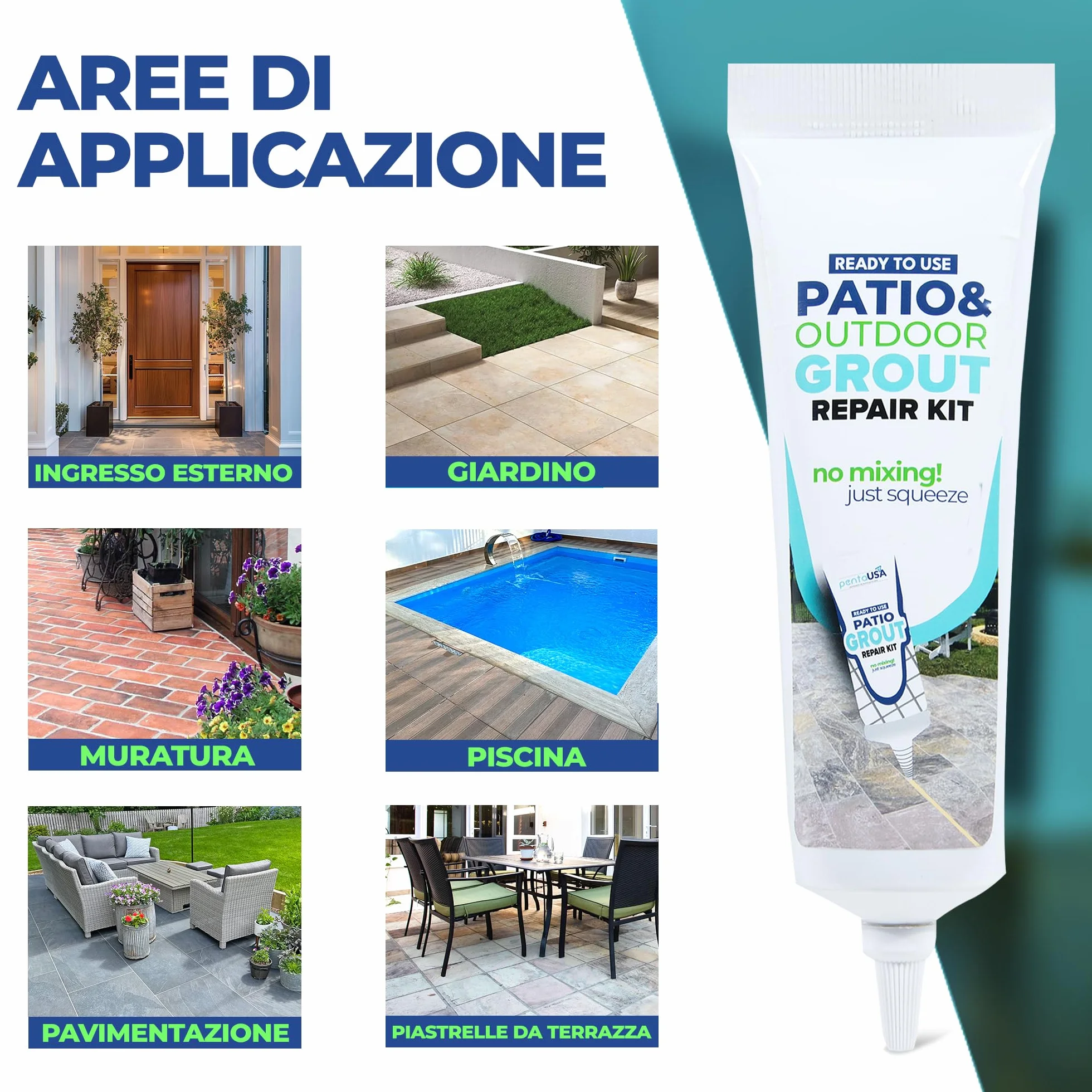 PentaUSA Riparazione Fughe Piastrelle - Tubetto Riempitivo Malta Piastrelle Kit Riparazione Ad Asciugatura Rapida con Raschietto Stucco Inodore Esterni