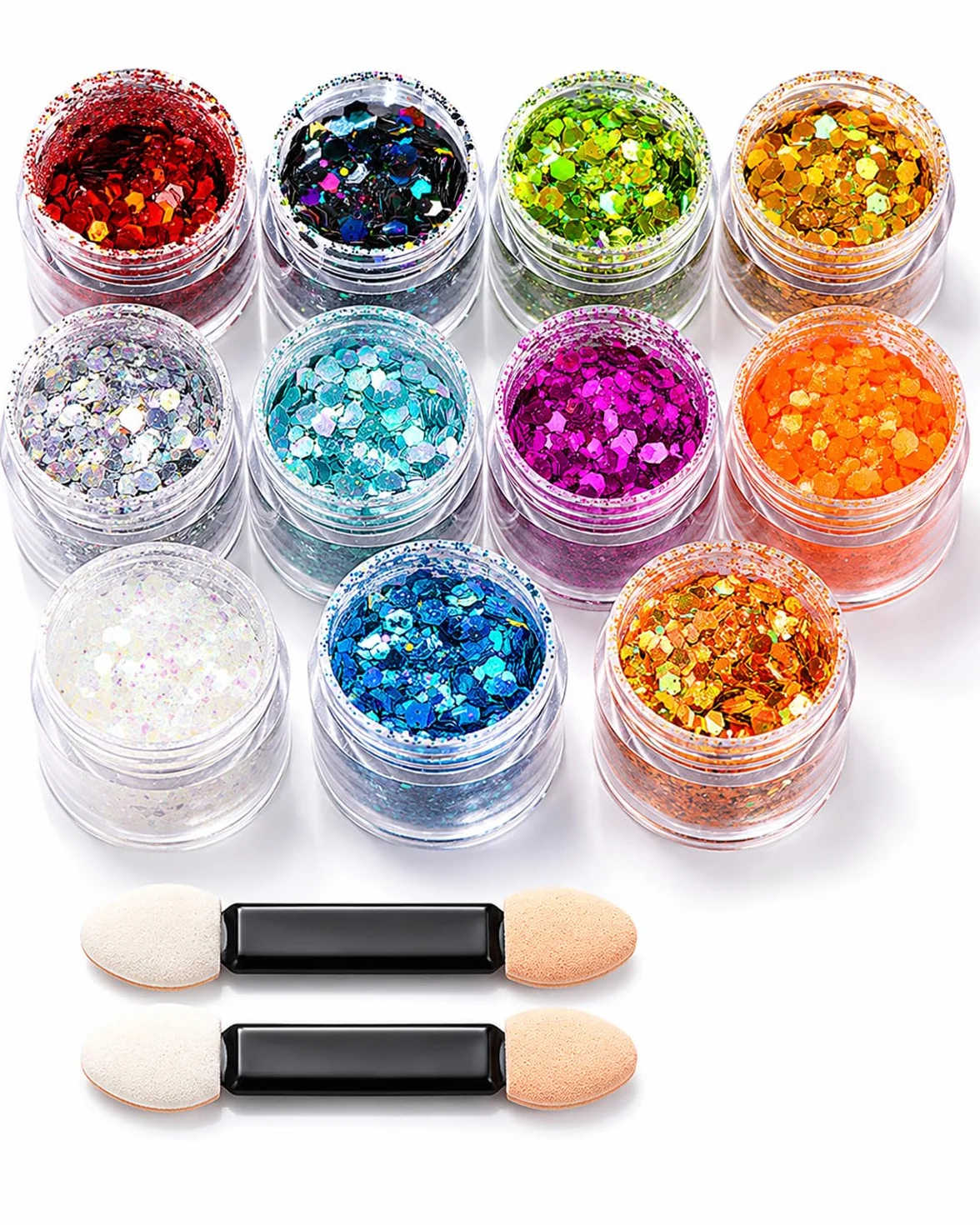 Brillantini Paillettes Glitter 12 Colori con 2 Pennelli - Set per Trucco Viso, Corpo, Capelli. Ideale per Festival, Carnevale, Feste & DIY Creativo.