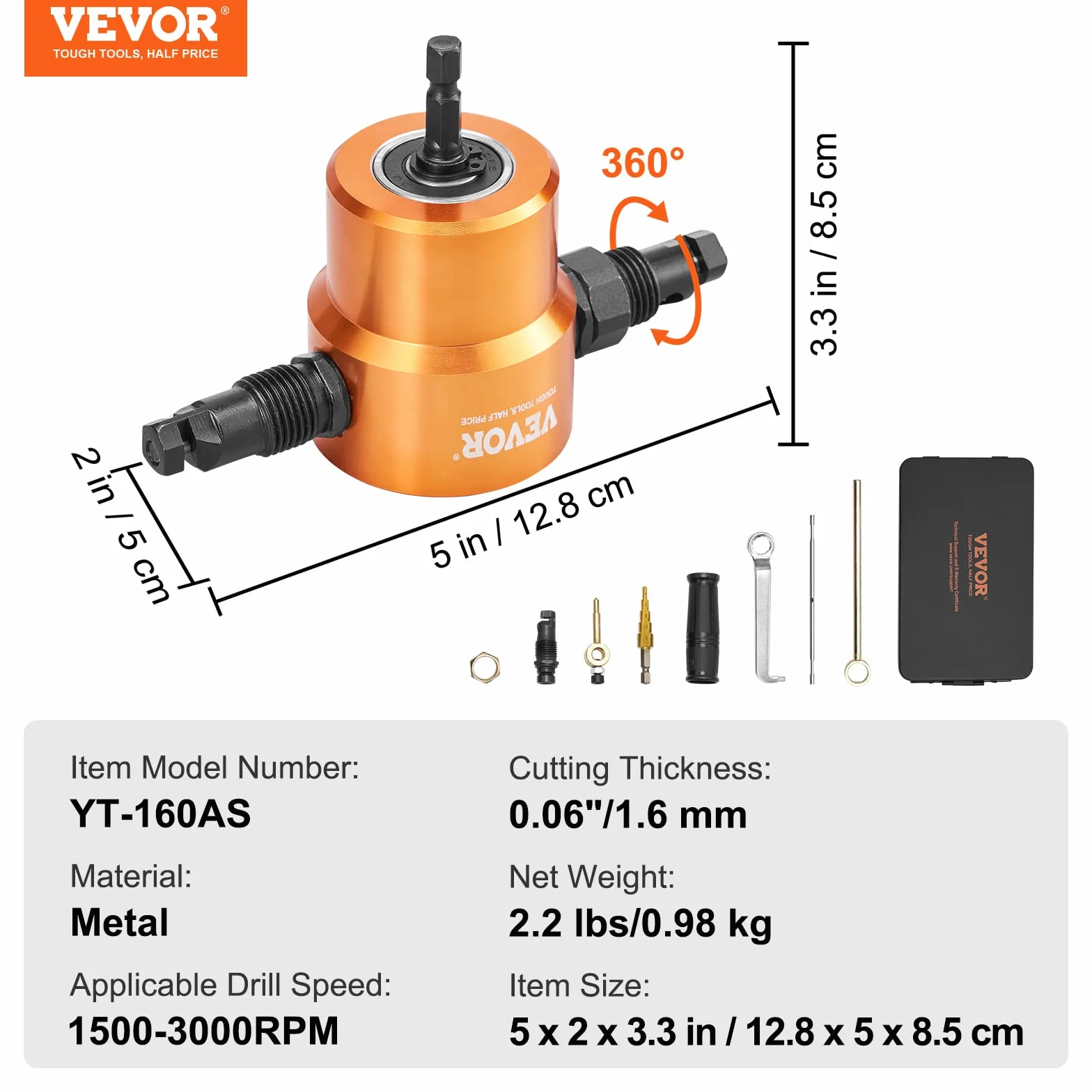 VEVOR Kit Punta Roditrice Doppia Testa per Trapano Lamiera 1500-3000 giri/min Spessore Taglio 1,6mm