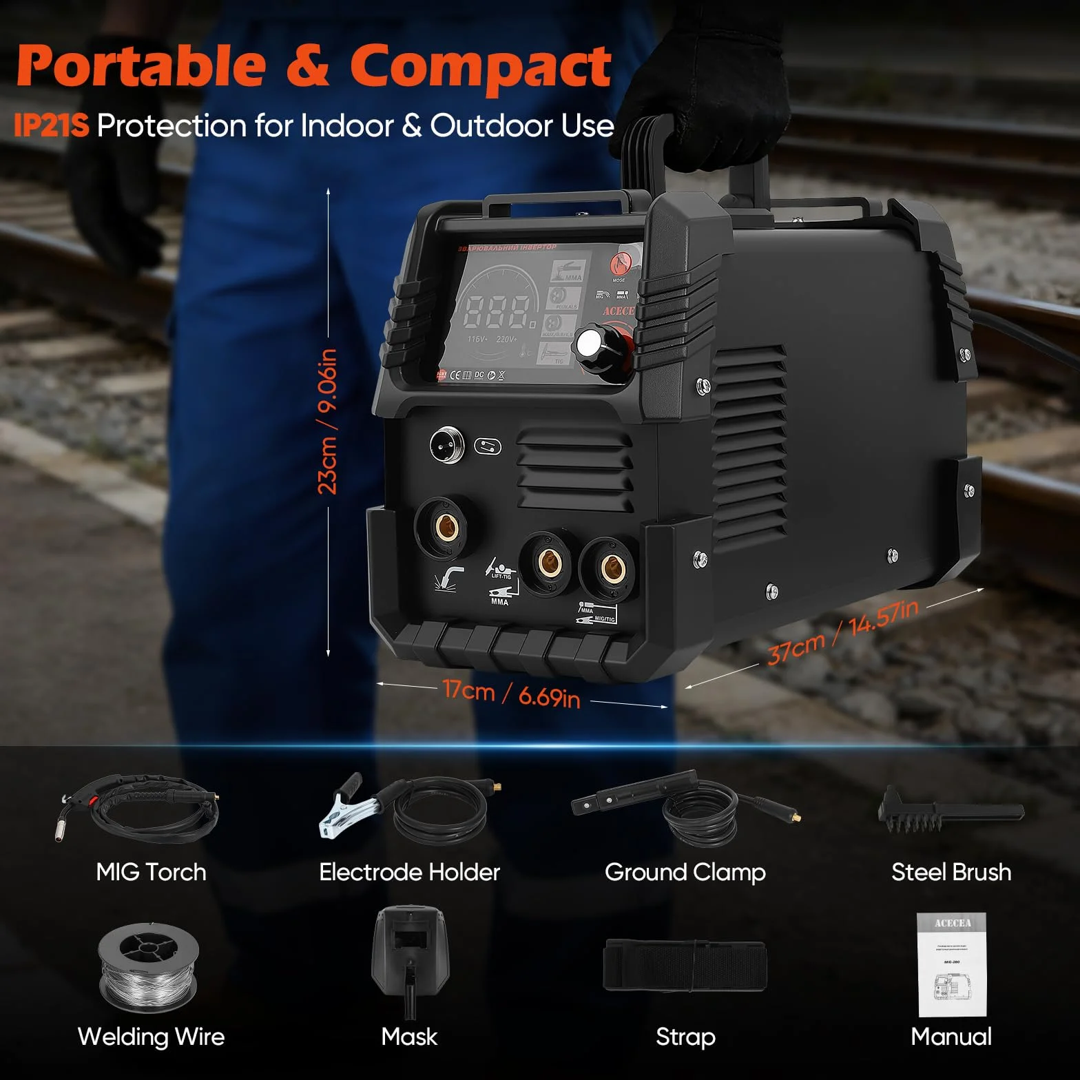 Saldatrice a Filo Continuo Senza Gas 120A 220V 3 in 1 FLUX Lift-TIG MMA/ARC Inverter IGBT Compatta
