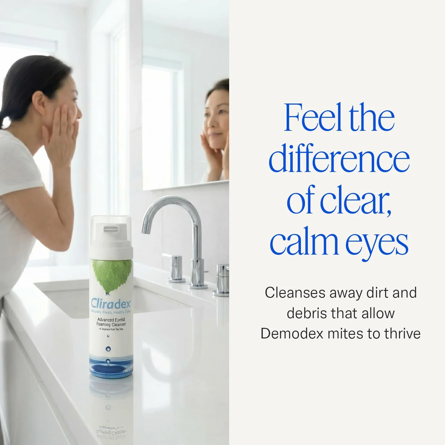 Cliradex Schiuma – Detergente delicato per le palpebre e lavaggio delle ciglia | Detergente viso quotidiano & soluzione sicura per l'igiene degli occhi – 42,5 g formula 4-terpineolo