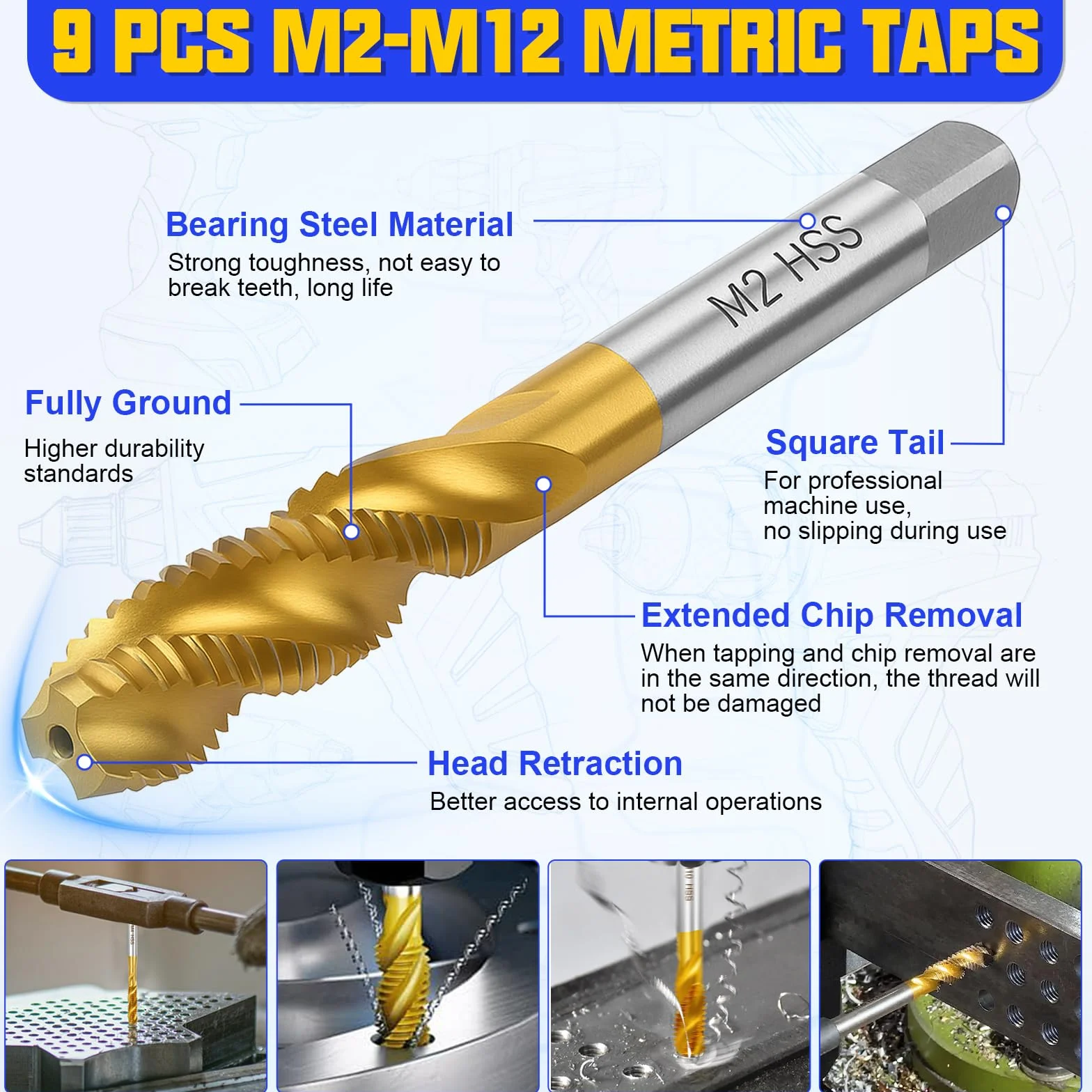 Kit Maschiatura Filettatura Manuale 21 Pezzi, Punte e Maschi M2-M12 1,5-10mm con Borsa in Pelle