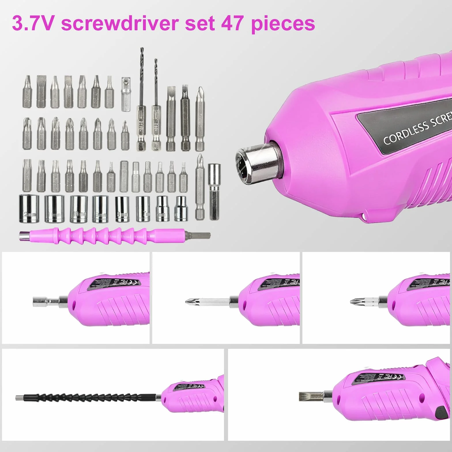 Mini Avvitatore a Batteria 3.6V 1300mAh Ricaricabile USB, Cacciavite Elettrico 47 Pezzi, Coppia 3.6Nm, 2 Posizioni 90°-180°, Luce LED Nero