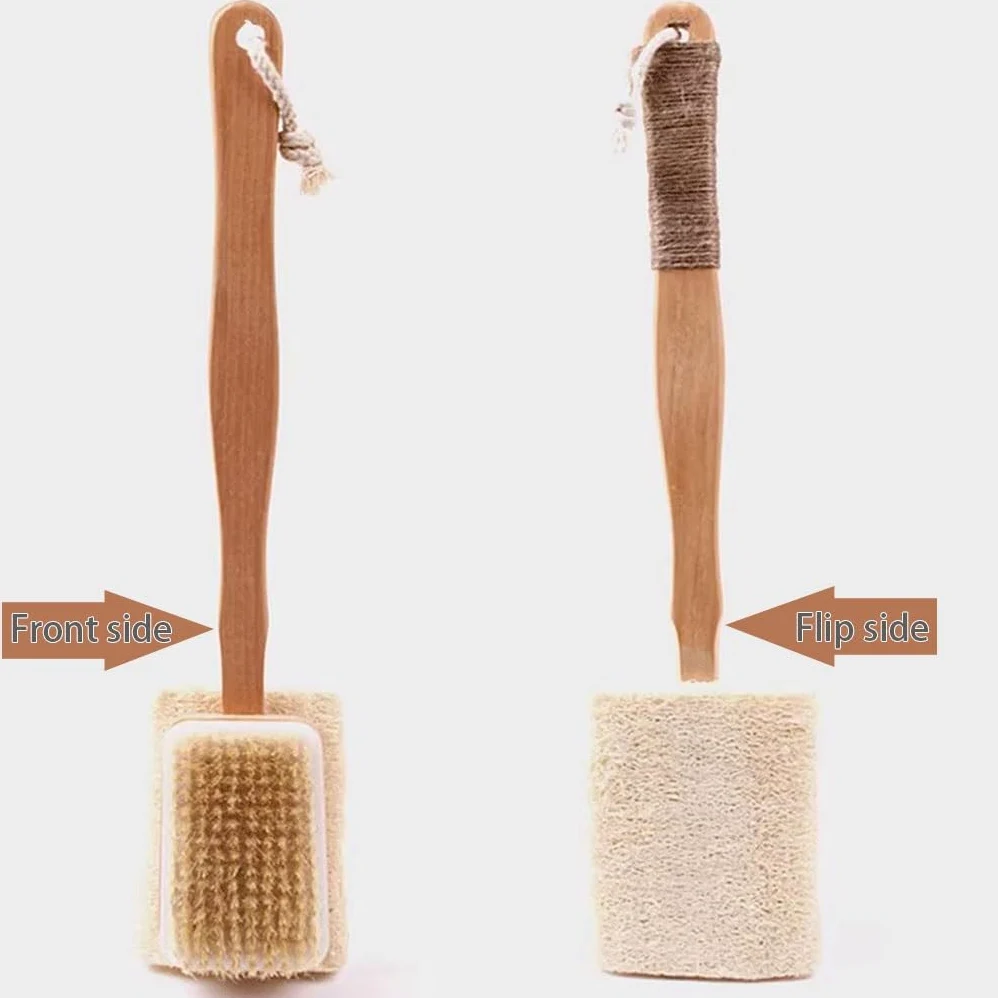 Spazzole per Il Corpo a Doppia Faccia Capelli con setole Naturali e luffa, Spazzola da Bagno in Legno pulisci Facilmente Il Corpo, Spazzola per la Pelle con Manico in spago Antiscivolo(42 * 9cm*2)