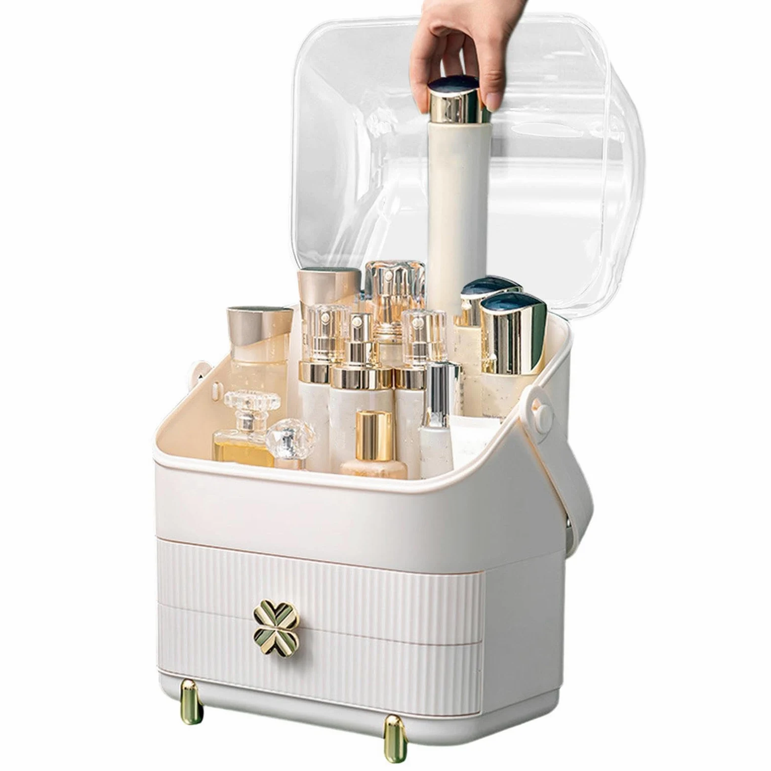 Organizer per trucchi, espositore per gioielli e profumi | Organizer impermeabile antipolvere con coperchio trasparente per cassettiera, ufficio, bagno, cucina, toeletta