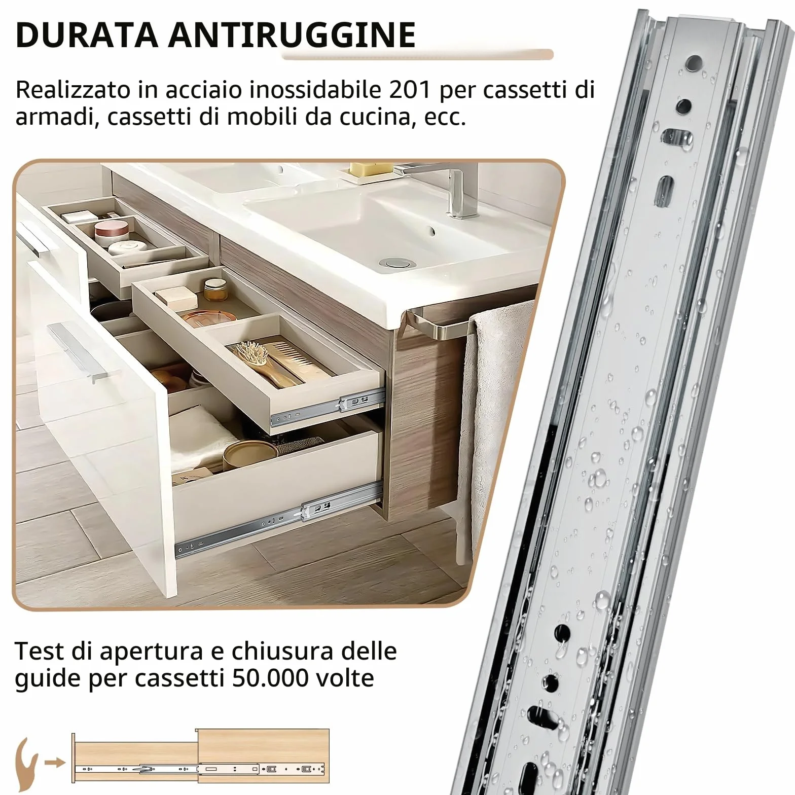 Aolisheng guide per cassetti con cuscinetti a sfera 300 mm acciaio inox 45 kg (1 paio)