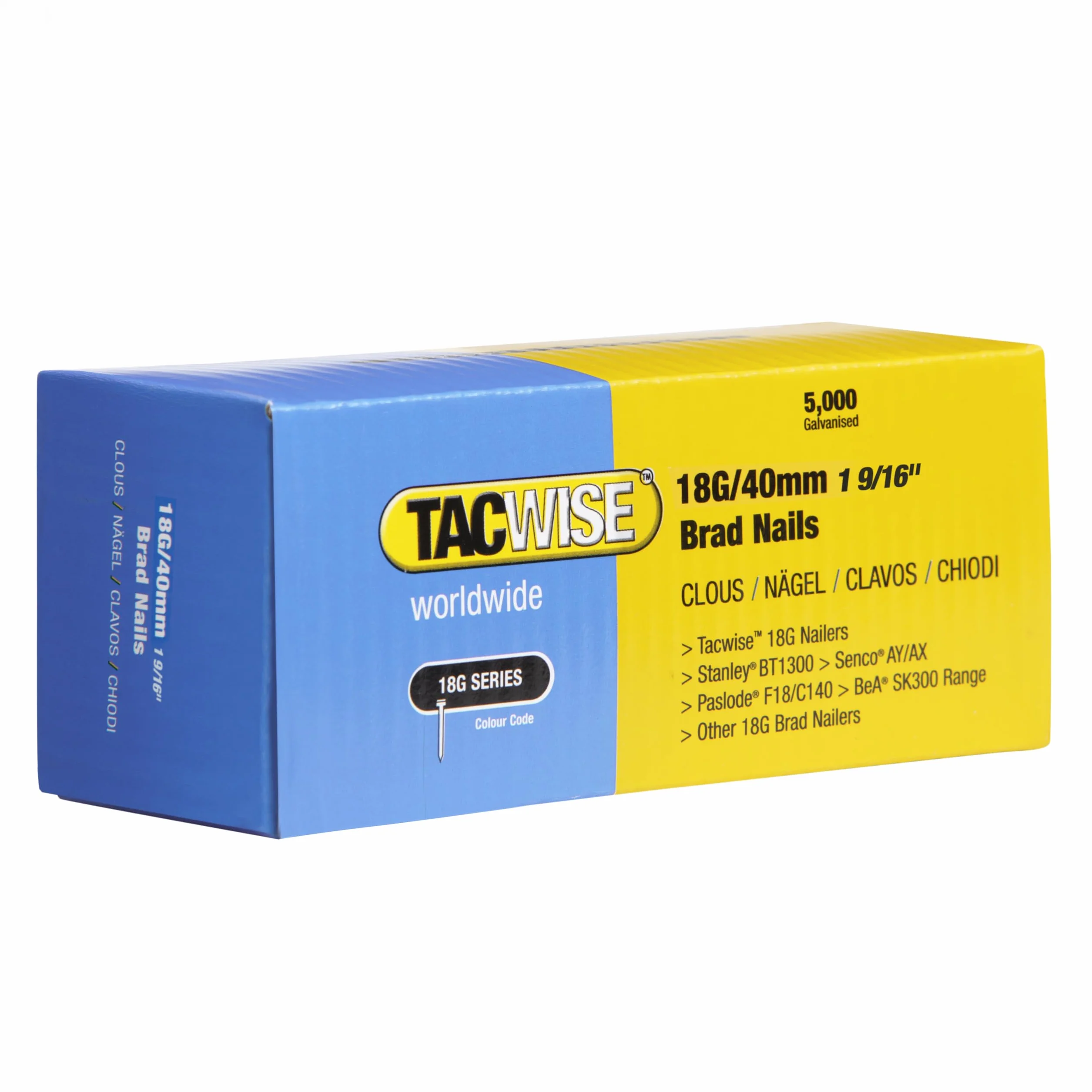 Tacwise 0400 Chiodi Brad Galvanizzati Tipo 18G 40 mm, 5000 szt.