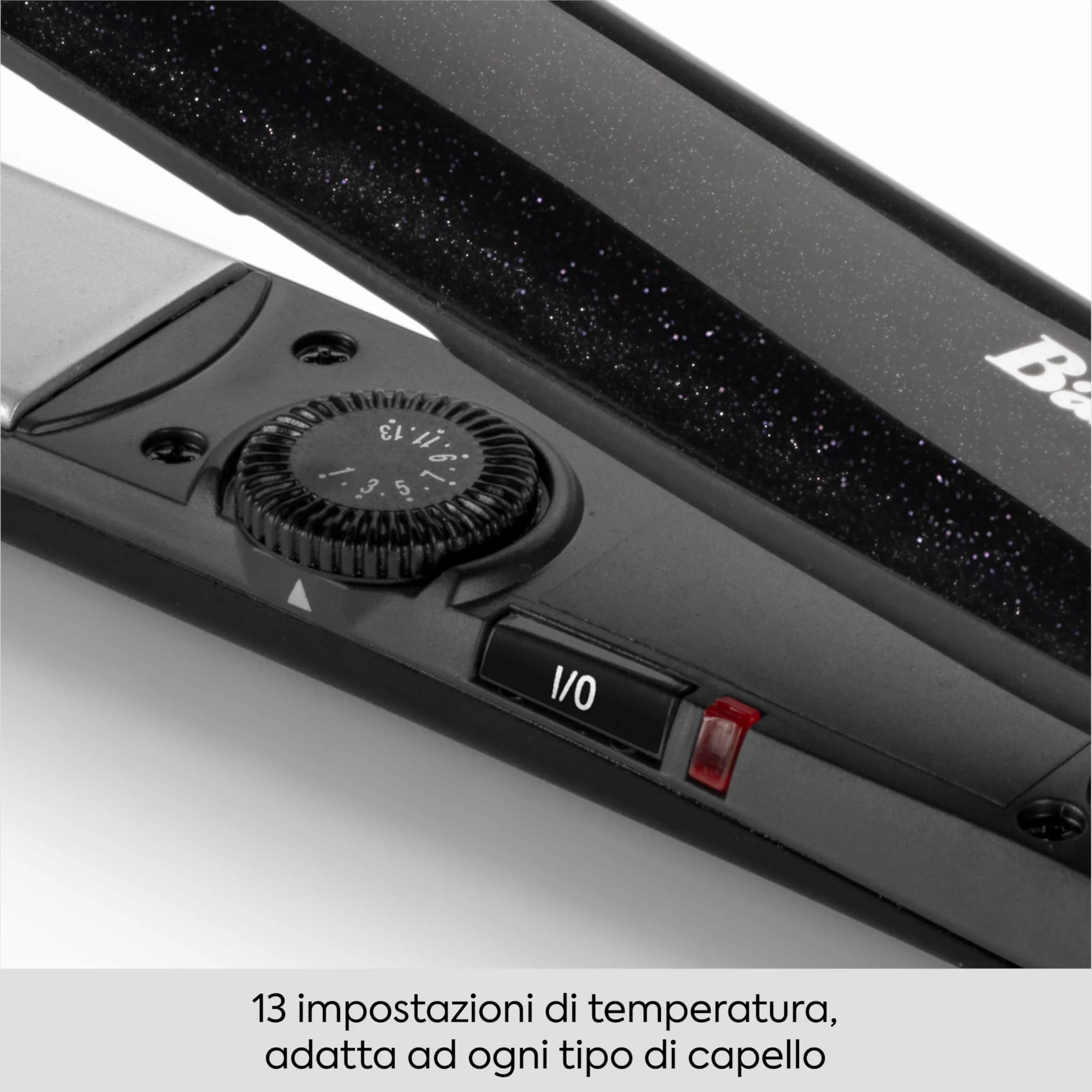 BaByliss Midnight Shine Piastra per Capelli, Piastre in Titanio-Ceramica, Piastre Lunghe, 13 Temperature (170–235°C), Riscaldamento Rapido, Anti-Crespo Effetto Lucido, ST590E