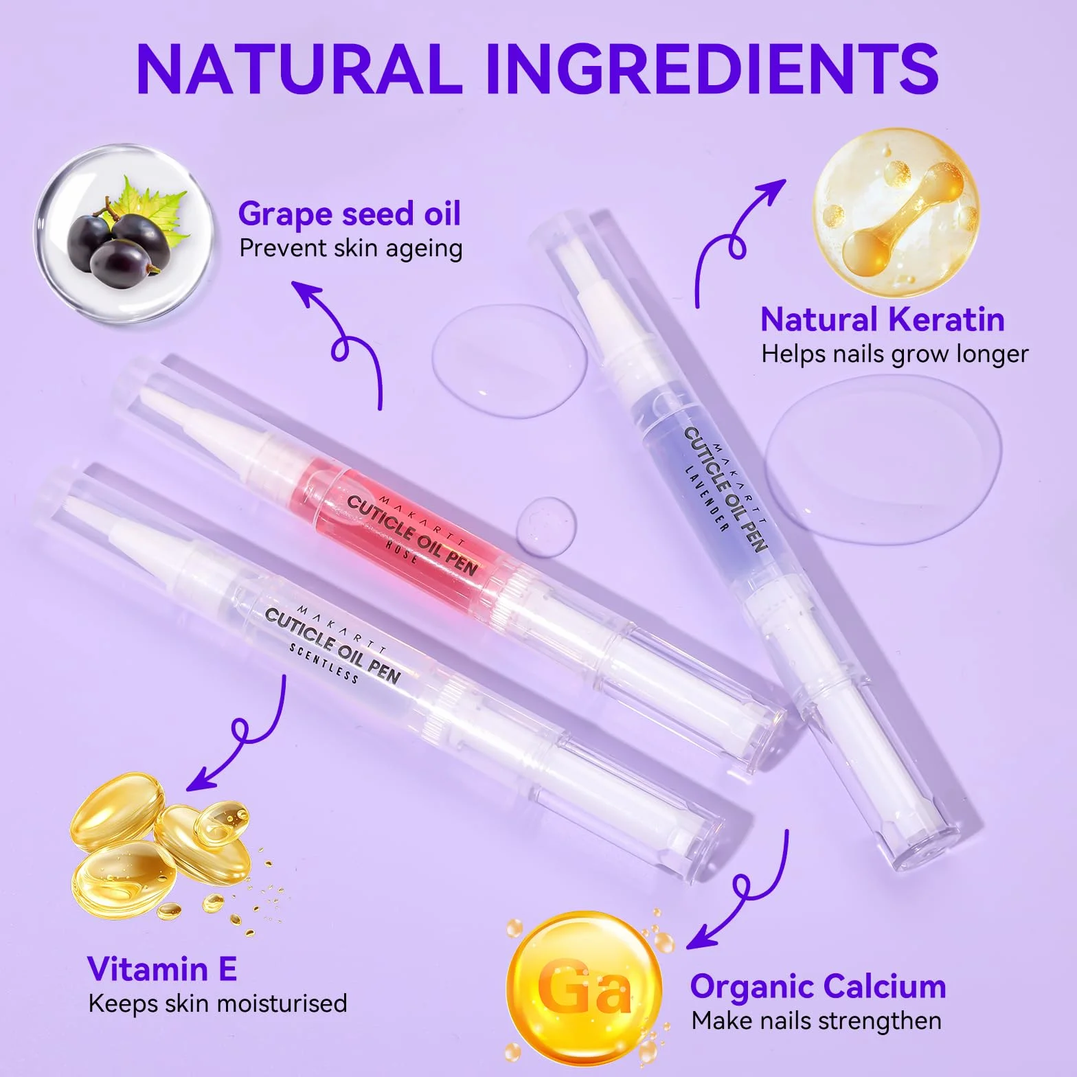 Makartt Olio Pen per Cuticole e Unghie, 3Pc Nail Oil Nutriente Idratante, Kit Cure Cuticole Crudele e Secche