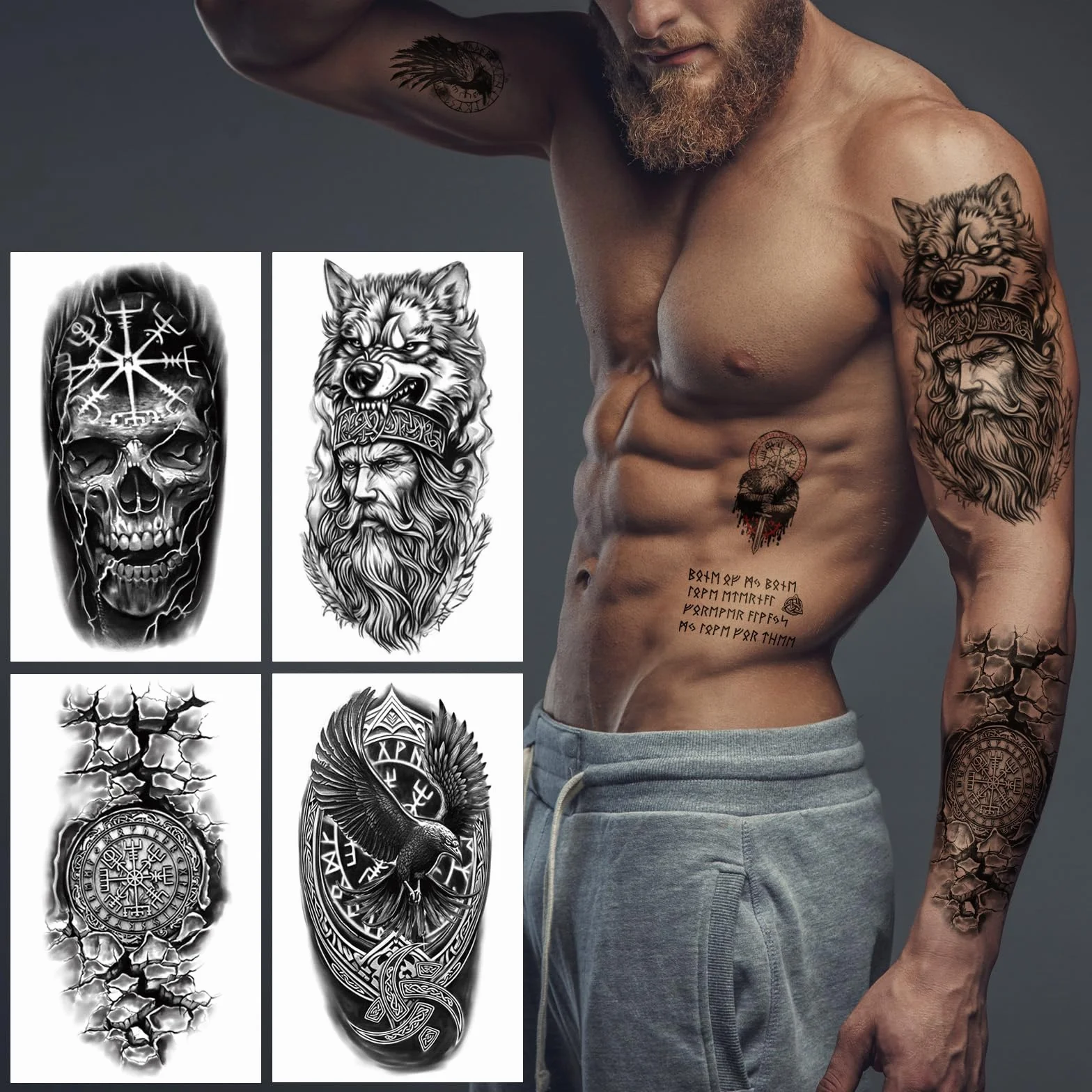 77 fogli tatuaggio temporaneo uomo vichinghi tatuaggi temporanei adulti, celtici nordici a mezza manica per donne e uomini simboli vichinghi tatoo temporanei tatoos aufkleben