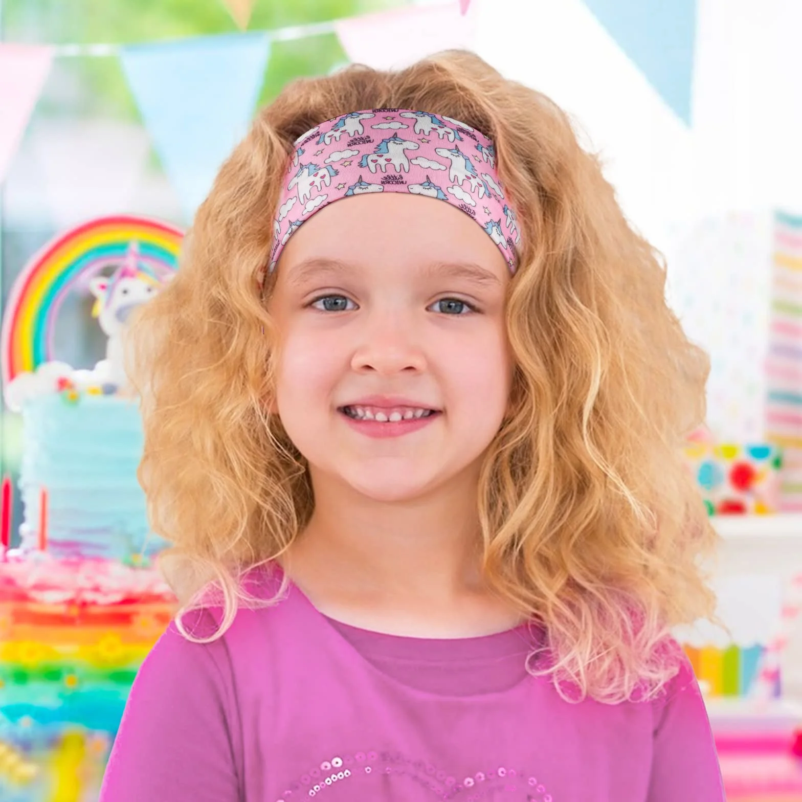 BETESSIN 5pz Fasce per Capelli Bambina Unicorno Fascia Fasce Elastiche Turbante per Decorazione Capelli Bambina Bimba 5-15 Anni