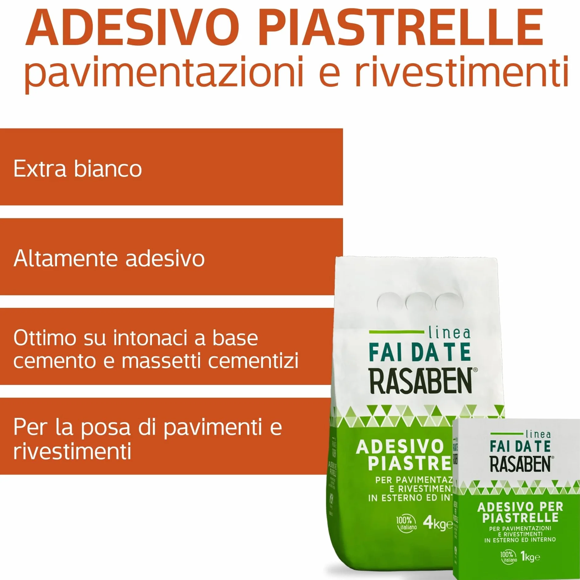 RASABEN Adesivo per Piastrelle Bianco 4kg