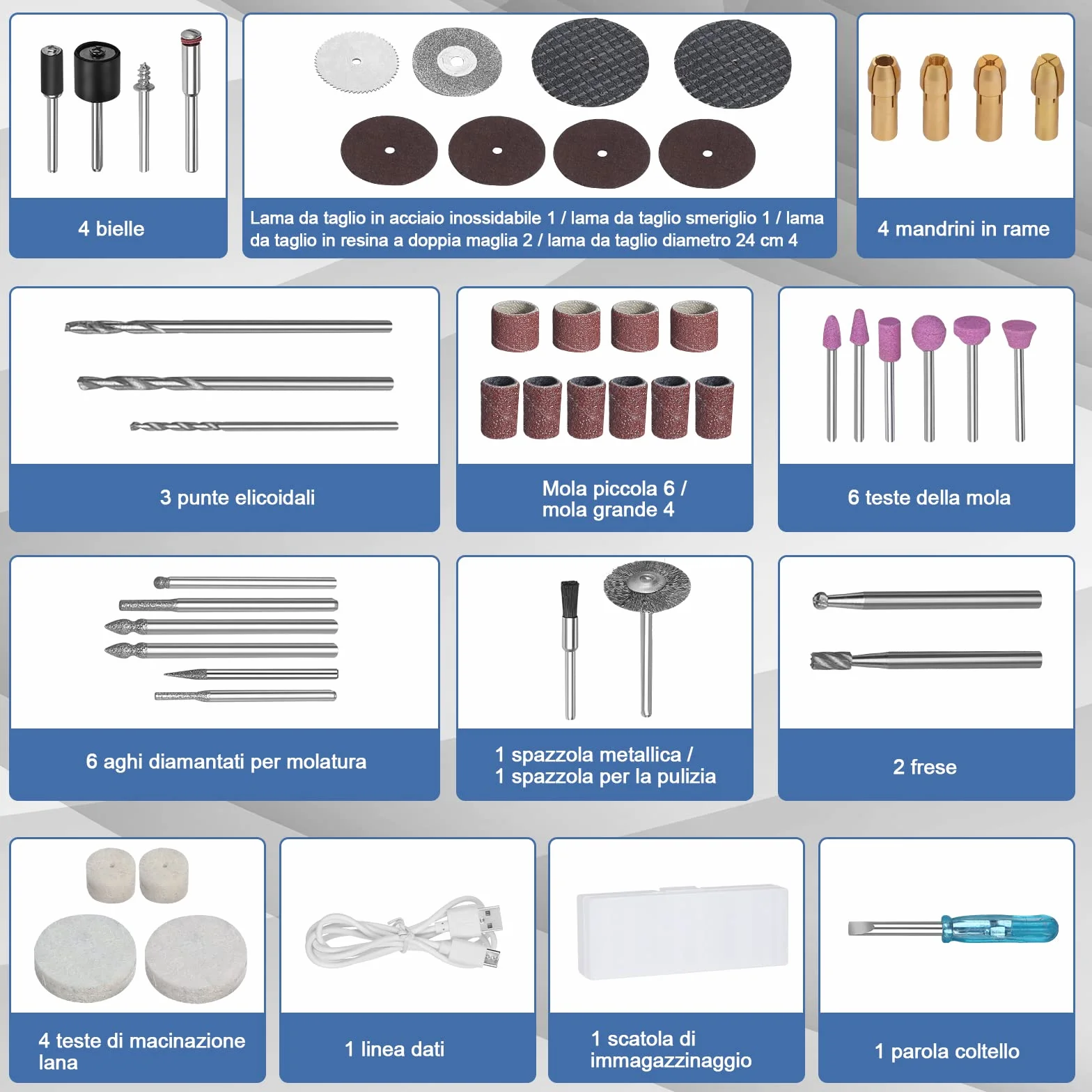 Utensili rotanti multifunzione 135 W kit 6 velocità 8000-35000 giri/min 210 accessori taglio incisione foratura rettifica lucidatura
