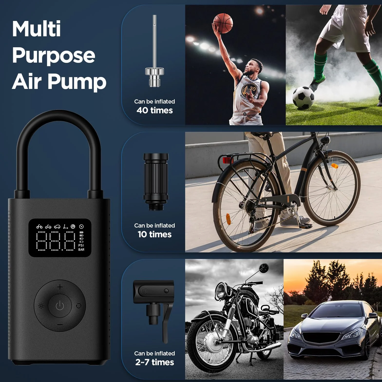 Mijia Compressore d'aria portatile 2000 mAh 0.2-10.3 bar 3-150 psi USB-C nero