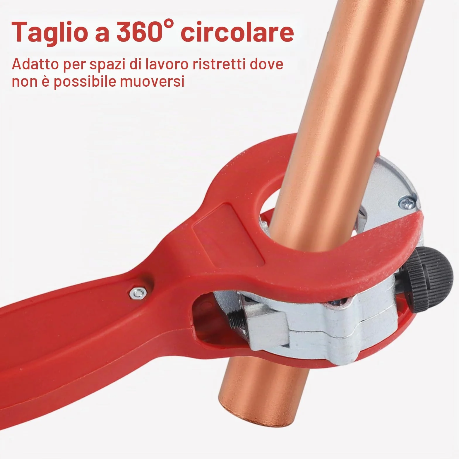Tagliatubi a cricchetto per tubi 8-29 mm, acciaio inossidabile, rame, alluminio, rosso