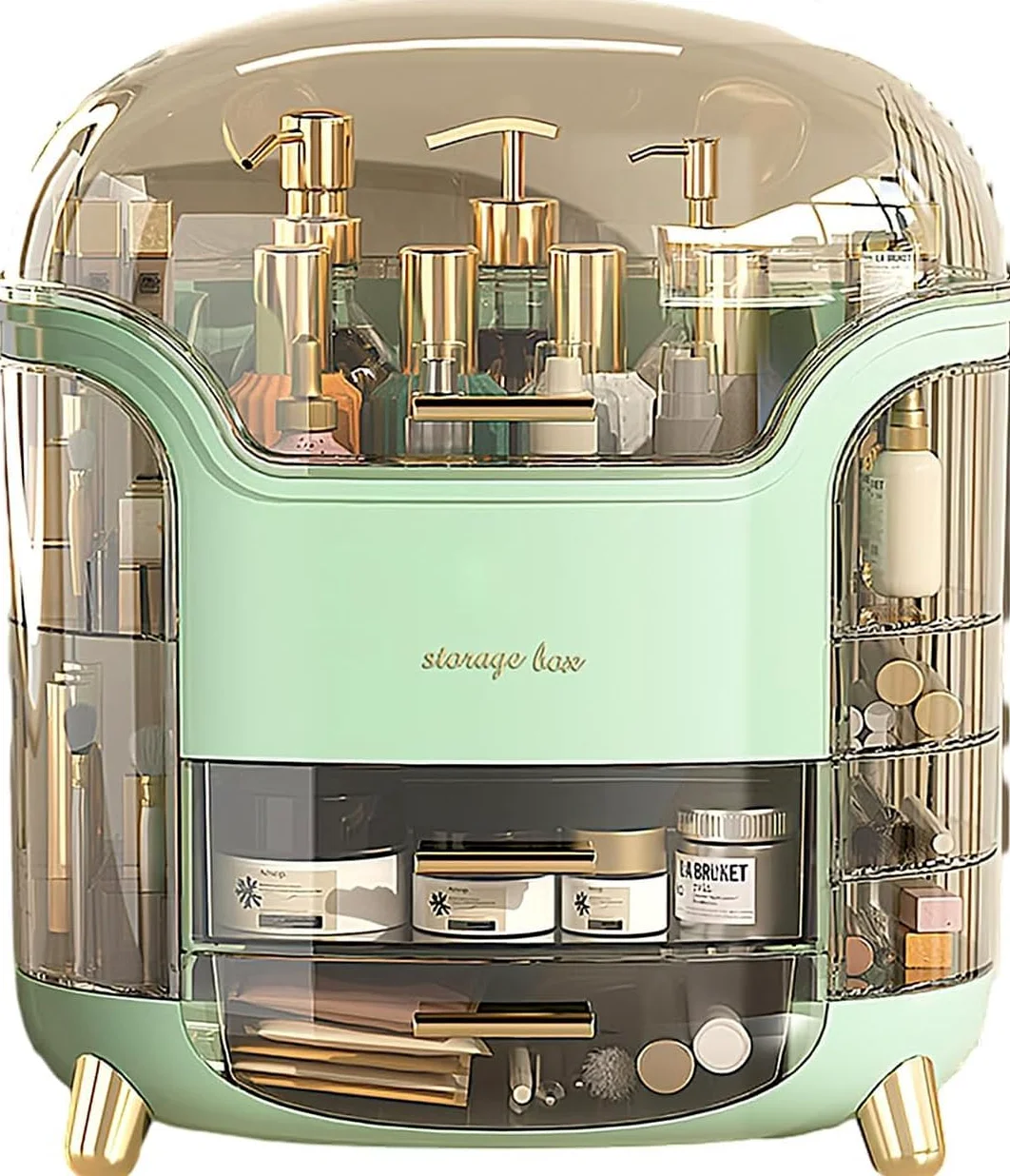 "Kousee Organizzatore per Trucco, Cassetti per Cura della Pelle, Porta Bellezza, Organizzatore per Cosmetici, per Bagno, Organizer per toeletta, Antipolvere, Impermeabile, Verde Chiaro