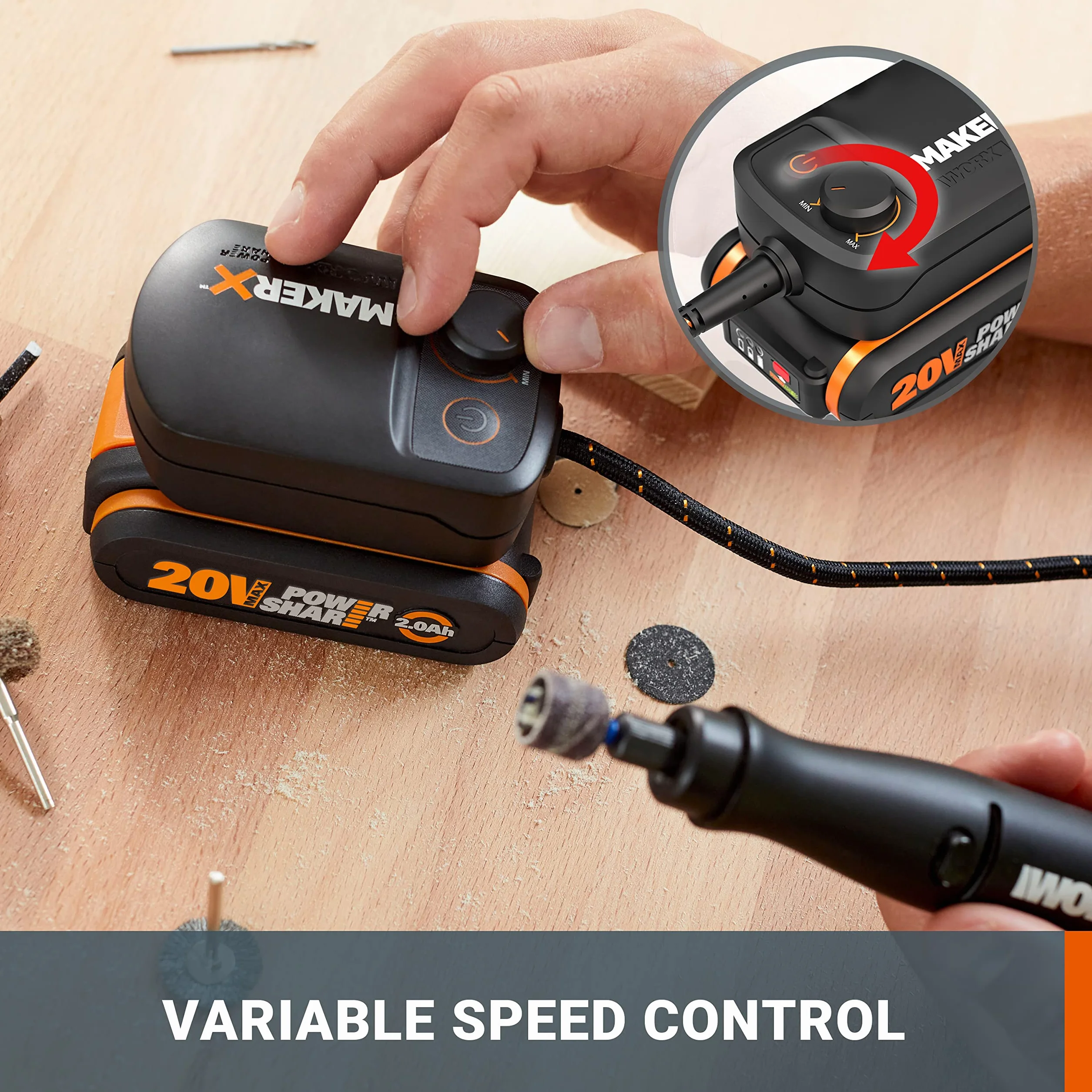 WORX MakerX WX739.9 Utensile multifunzione a batteria 18V 20V max motore brushless rotativo smerigliatura lucidatura taglio trapano Powershare