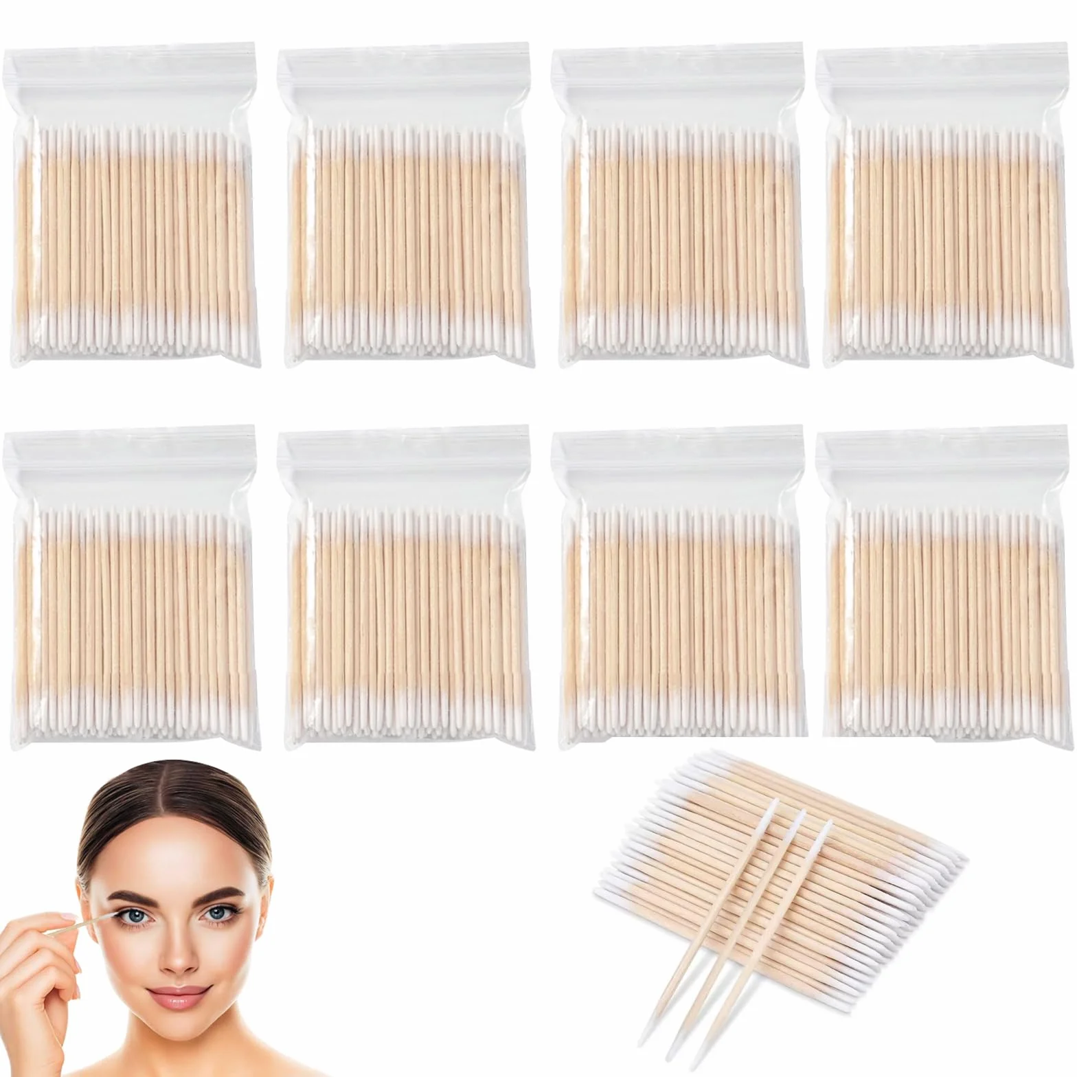 800 Bastoncini Cotone A Punta Precisione In Legno, Senza Pelucchi, Cotton Fioc Trucco, Per Microblading, Correzione Make Up, Pulizia Smalto, Applicatori Beauty.
