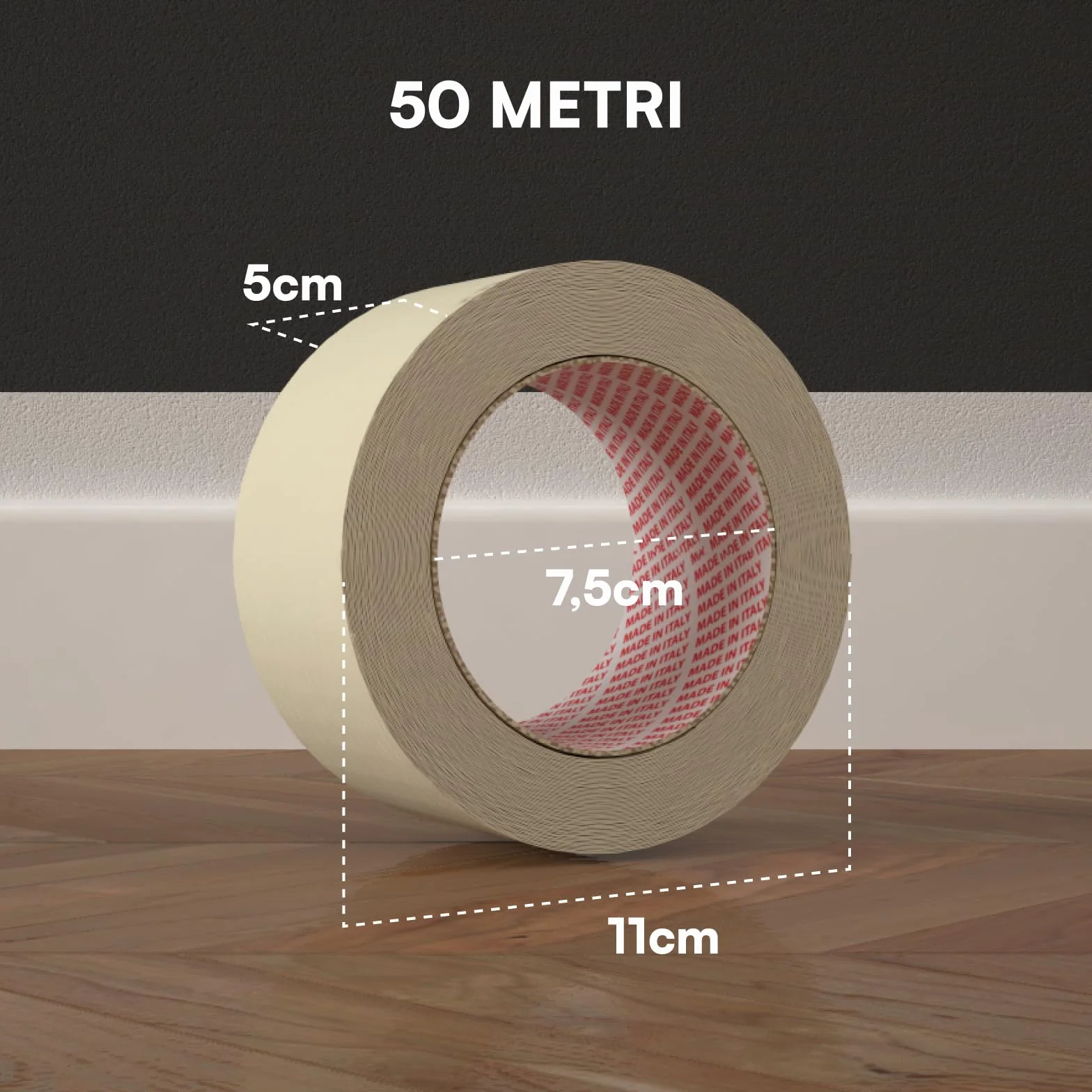 Nastro da Imbianchini 50mm x 50m Carta Gommata Professionale Riciclabile per Mascheratura Pittura
