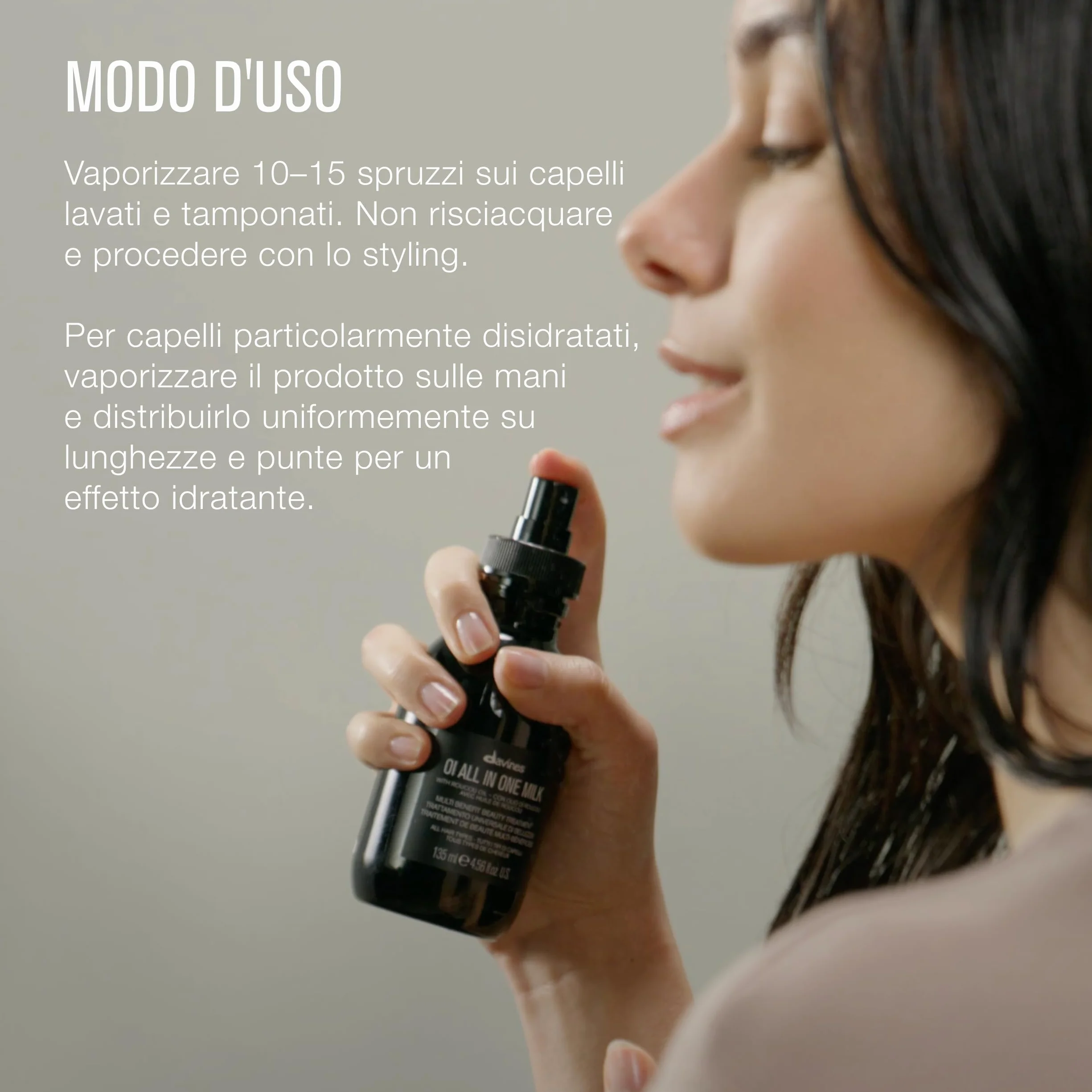 Davines OI All In One Milk - Spray per capelli multifunzionale a texture latte - Trattamento per proteggere, idratare, ammorbidire i capelli - 135 ml