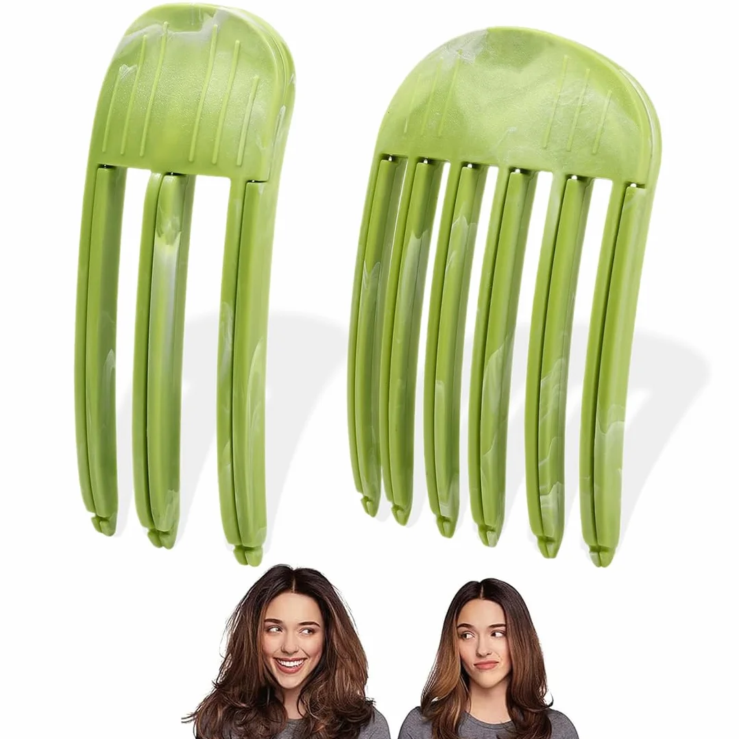 2 Pezzi Clip del Volume della Radice - Clip della Radice del Volume 'Arricciatura, Bigodino per Capelli con Volume Naturale, Fermaglio per Capelli senza Traccia, Fermaglio per Radice (Verde)